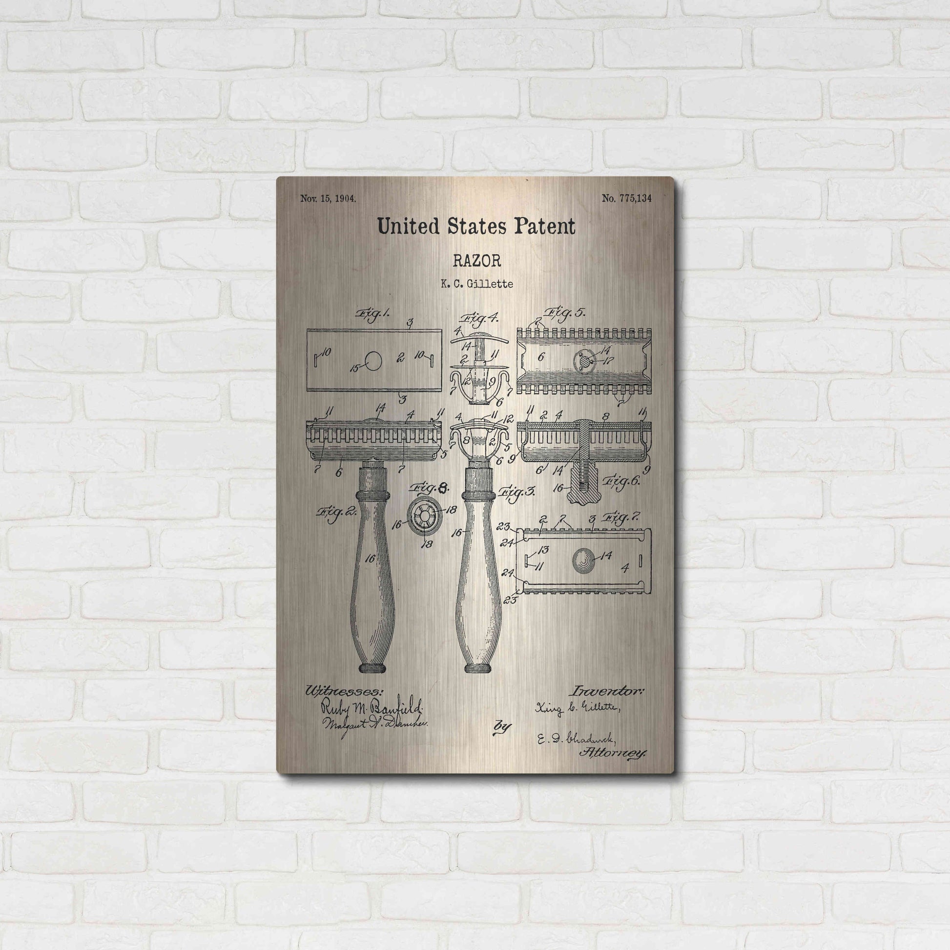 Luxe Metal Art 'Razor Vintage Patent', Metal Wall Art,24x36