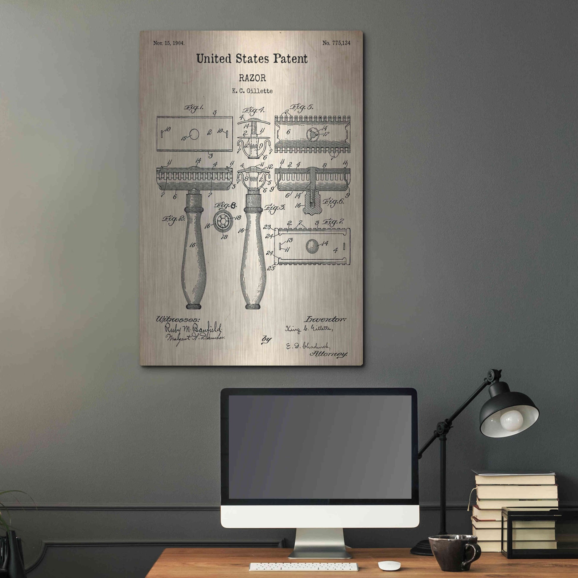 Luxe Metal Art 'Razor Vintage Patent', Metal Wall Art,24x36