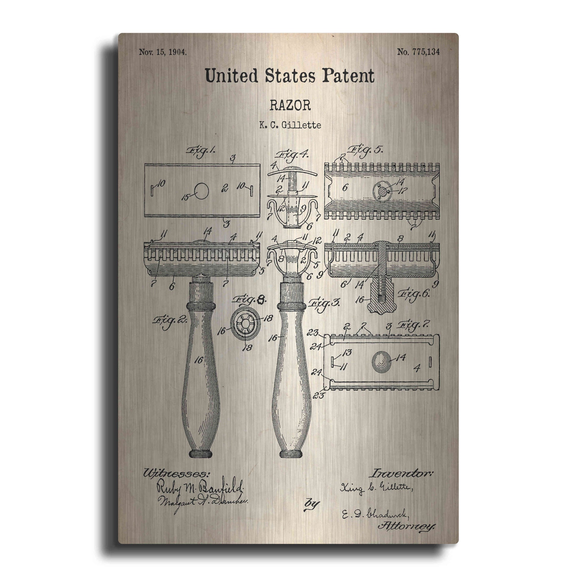 Luxe Metal Art 'Razor Vintage Patent', Metal Wall Art