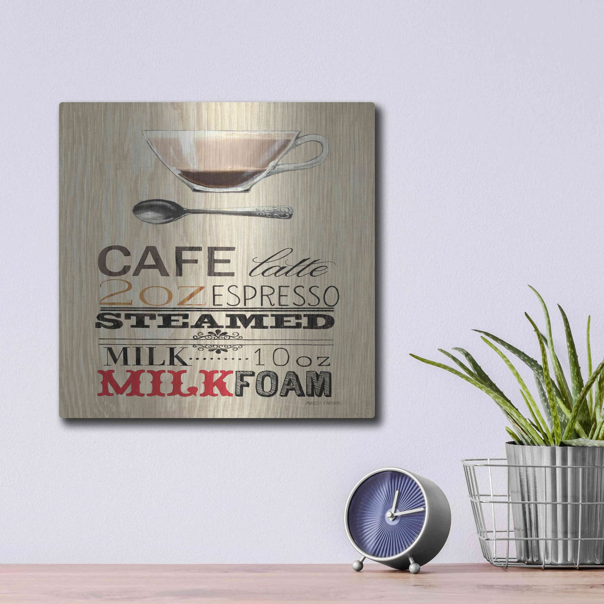 'Cafe Latte' by Marco Fabiano – Metal Wall Art, 12x12 room view