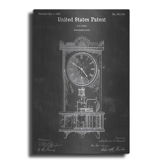 Luxe Metal Art 'Advertising Clock Vintage Patent Blueprint' by Epic Portfolio, Metal Wall Art