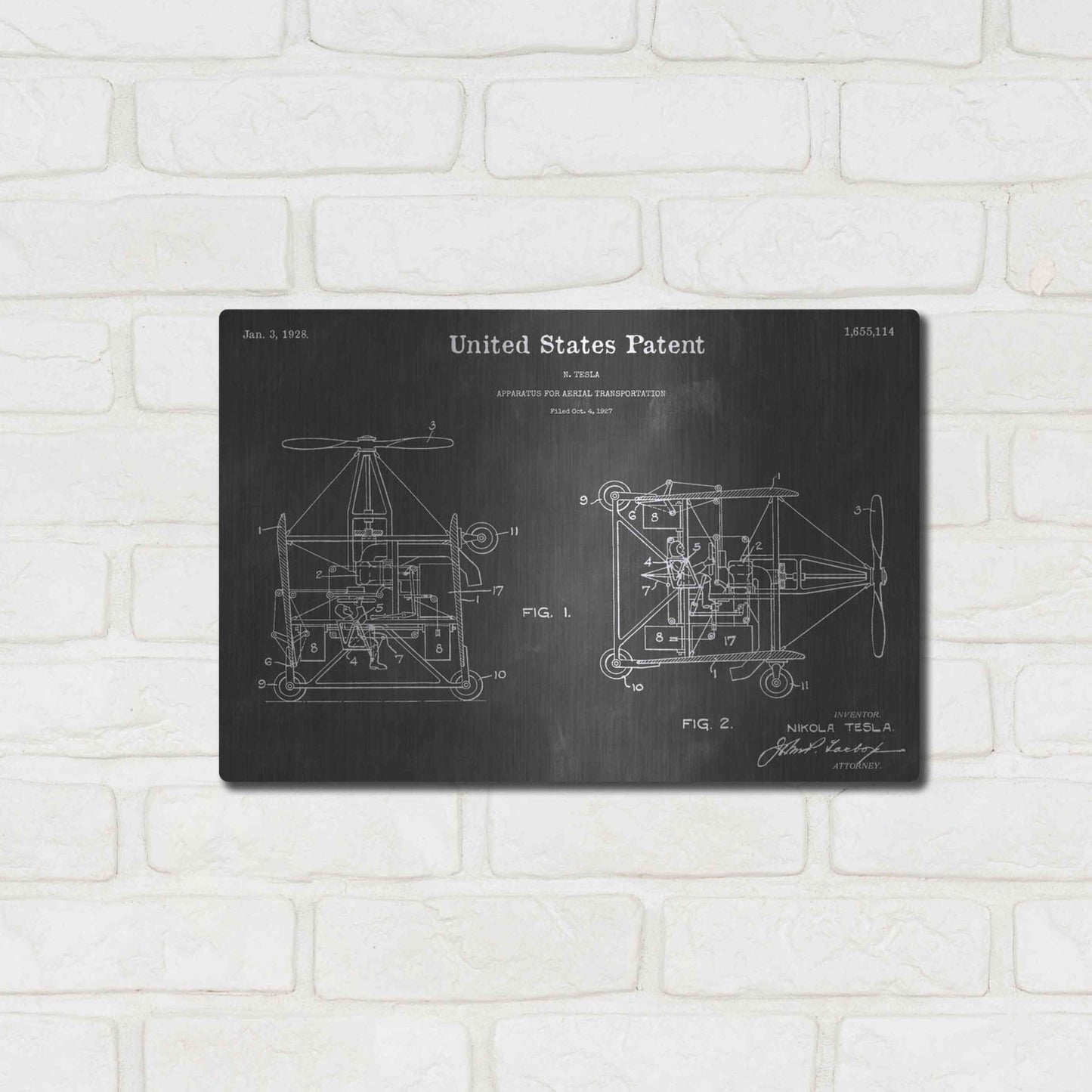 Luxe Metal Art 'Aerial Vintage Patent Blueprint' by Epic Portfolio, Metal Wall Art,16x12