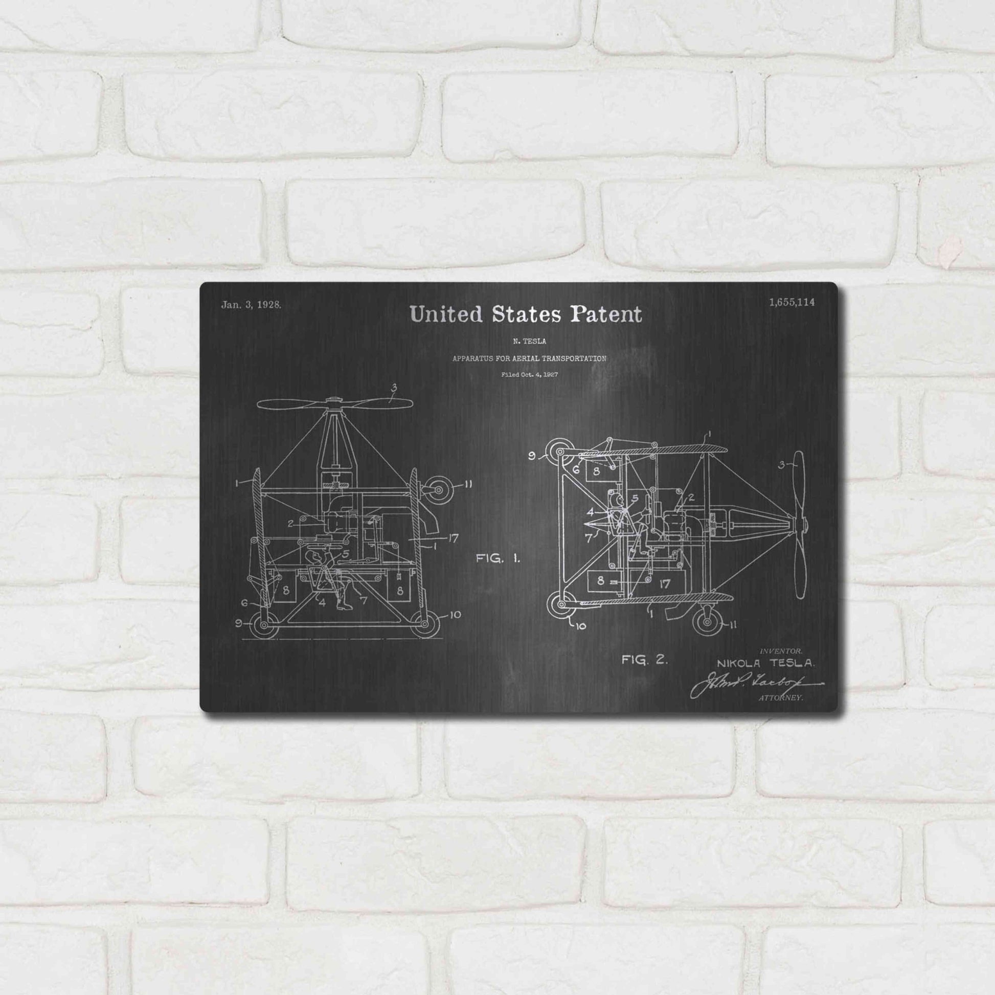 Luxe Metal Art 'Aerial Vintage Patent Blueprint' by Epic Portfolio, Metal Wall Art,16x12
