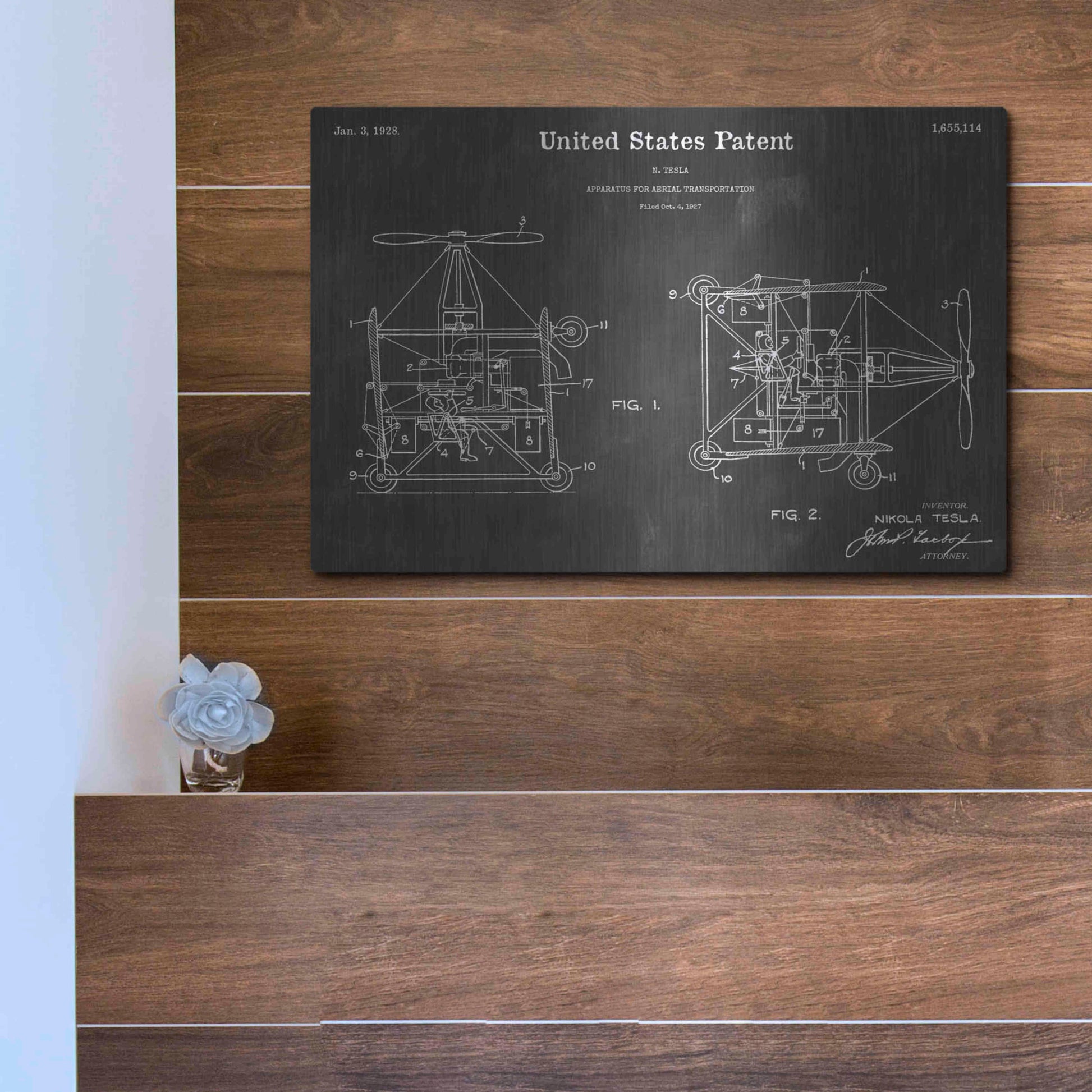 Luxe Metal Art 'Aerial Vintage Patent Blueprint' by Epic Portfolio, Metal Wall Art,16x12