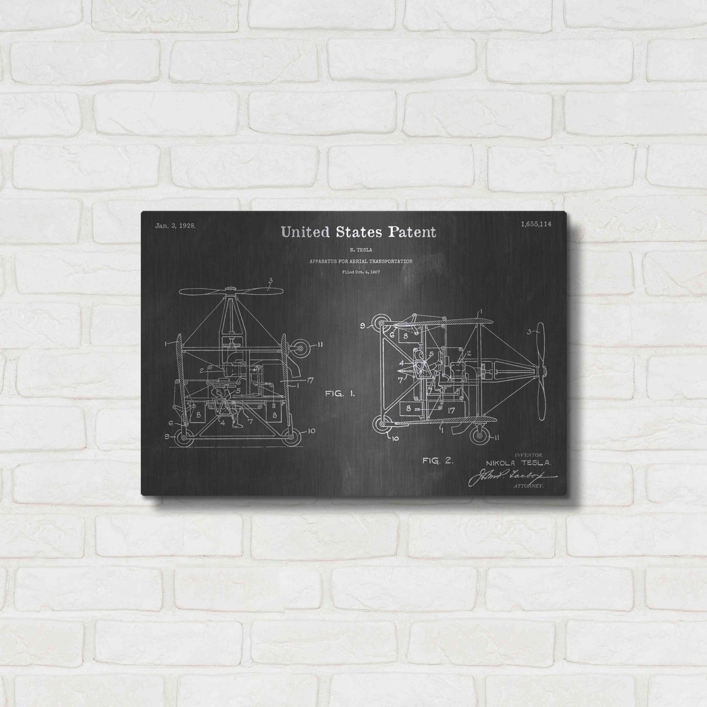 Luxe Metal Art 'Aerial Vintage Patent Blueprint' by Epic Portfolio, Metal Wall Art,24x16