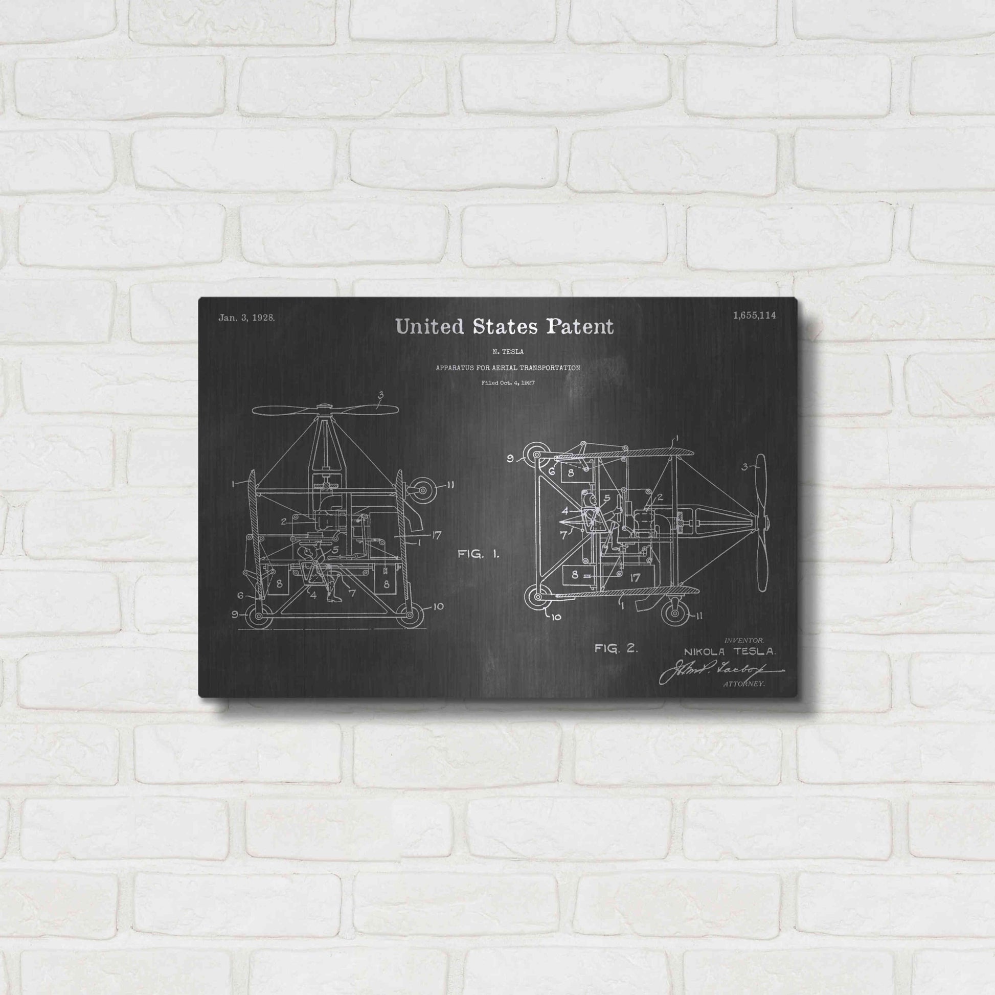 Luxe Metal Art 'Aerial Vintage Patent Blueprint' by Epic Portfolio, Metal Wall Art,24x16