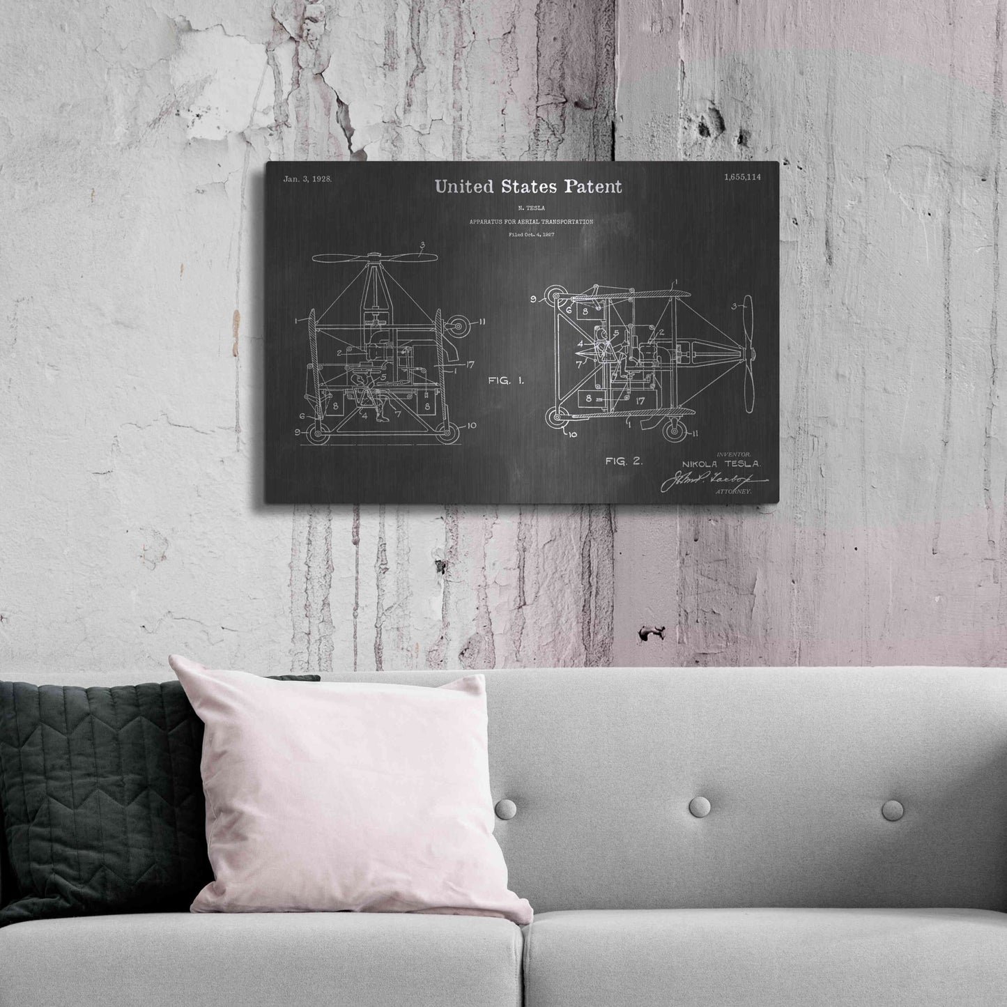 Luxe Metal Art 'Aerial Vintage Patent Blueprint' by Epic Portfolio, Metal Wall Art,36x24