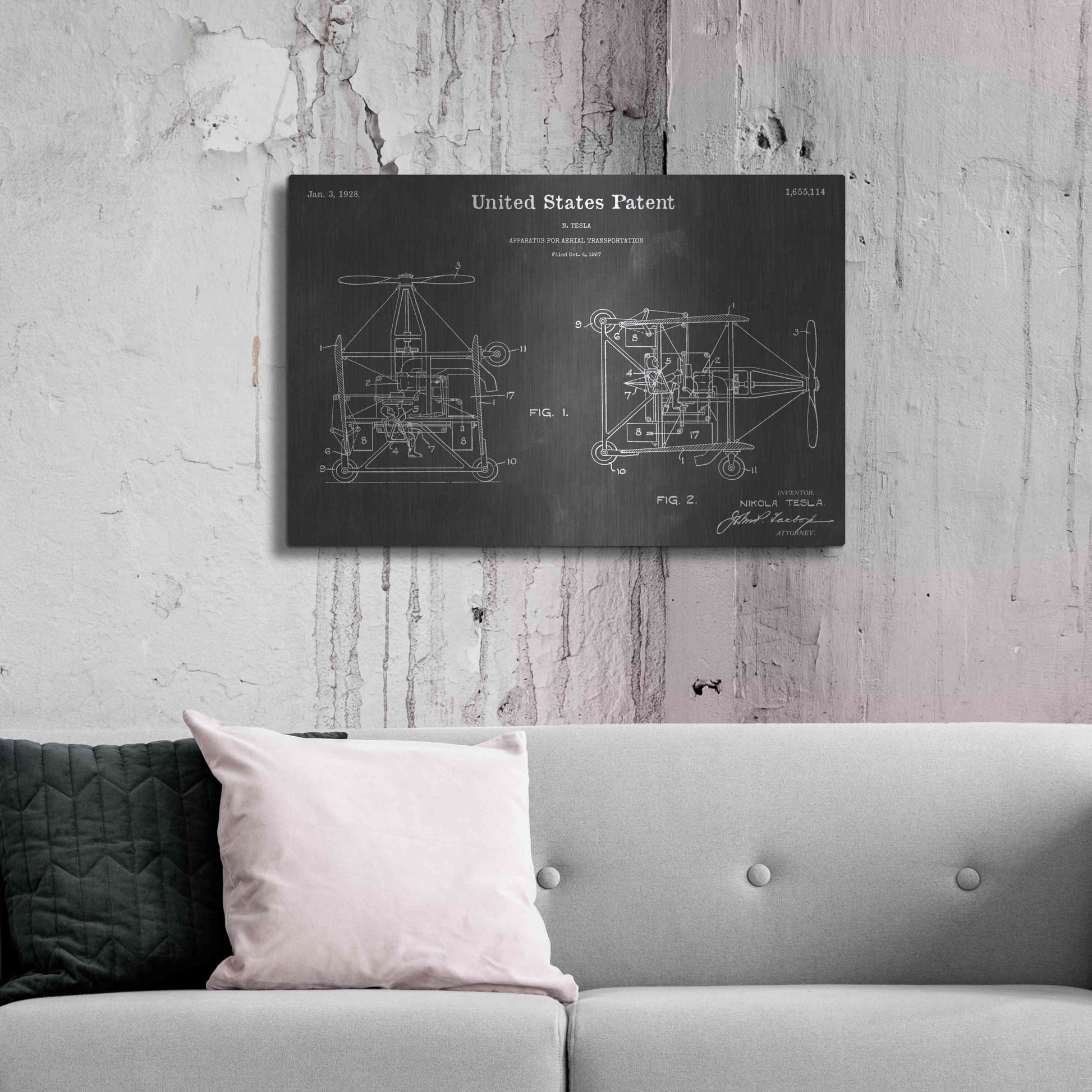 Luxe Metal Art 'Aerial Vintage Patent Blueprint' by Epic Portfolio, Metal Wall Art,36x24