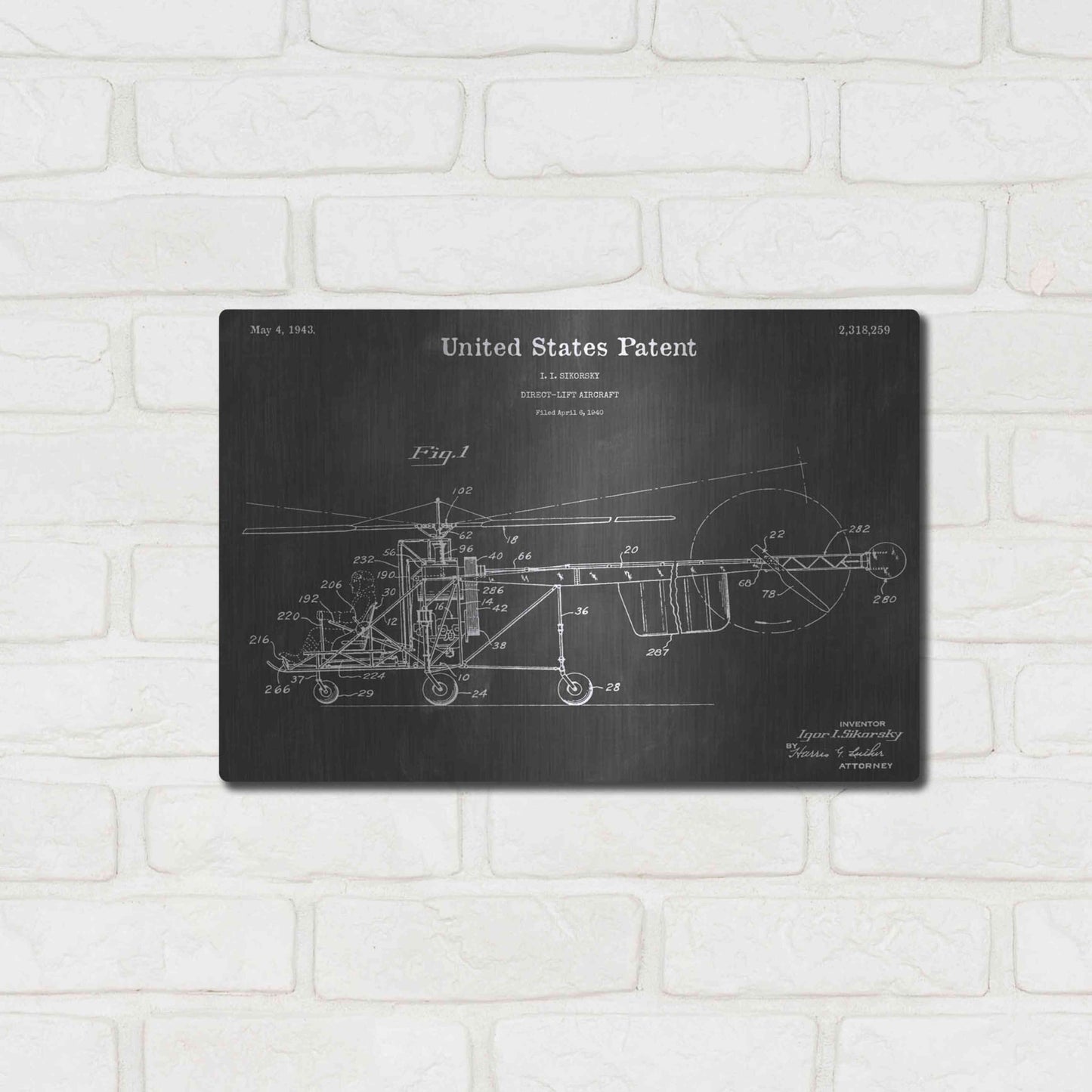 Luxe Metal Art 'Aircraft Vintage Patent Blueprint' by Epic Portfolio, Metal Wall Art,16x12