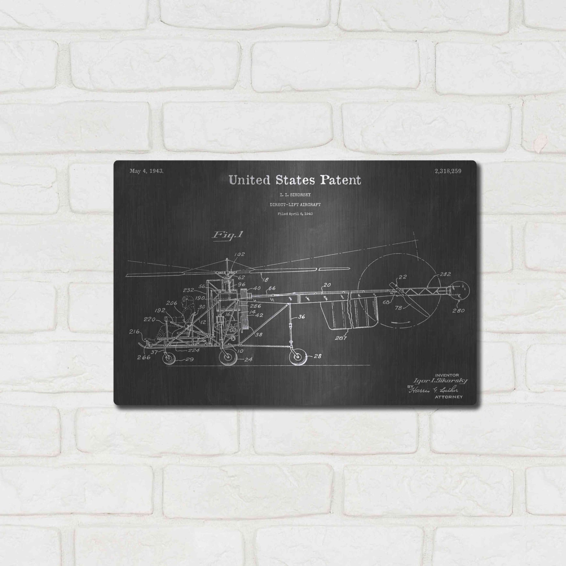 Luxe Metal Art 'Aircraft Vintage Patent Blueprint' by Epic Portfolio, Metal Wall Art,16x12