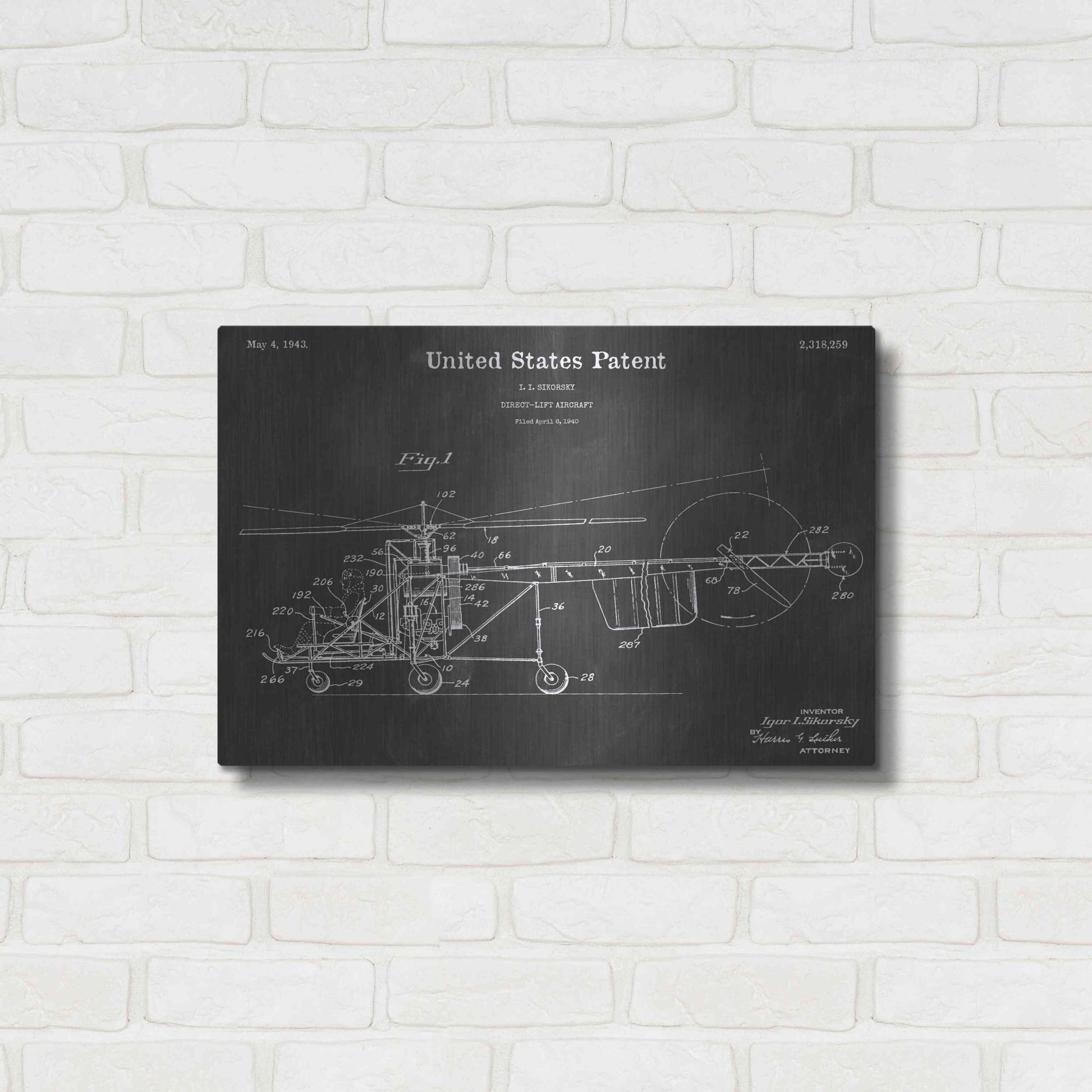 Luxe Metal Art 'Aircraft Vintage Patent Blueprint' by Epic Portfolio, Metal Wall Art,24x16