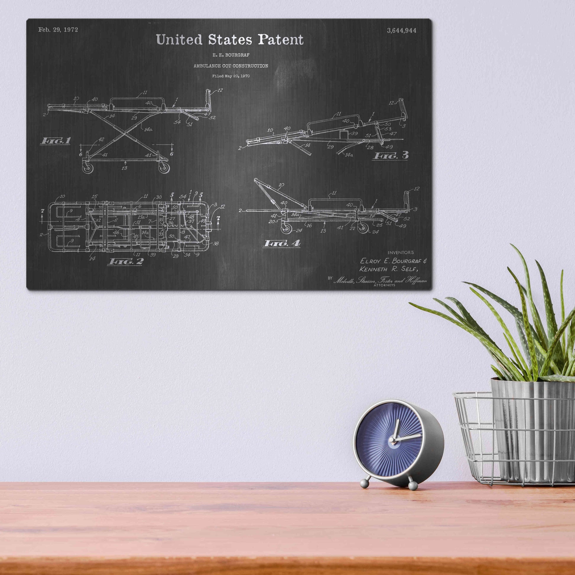 Luxe Metal Art 'Ambulance Cot Vintage Patent Blueprint' by Epic Portfolio, Metal Wall Art,16x12