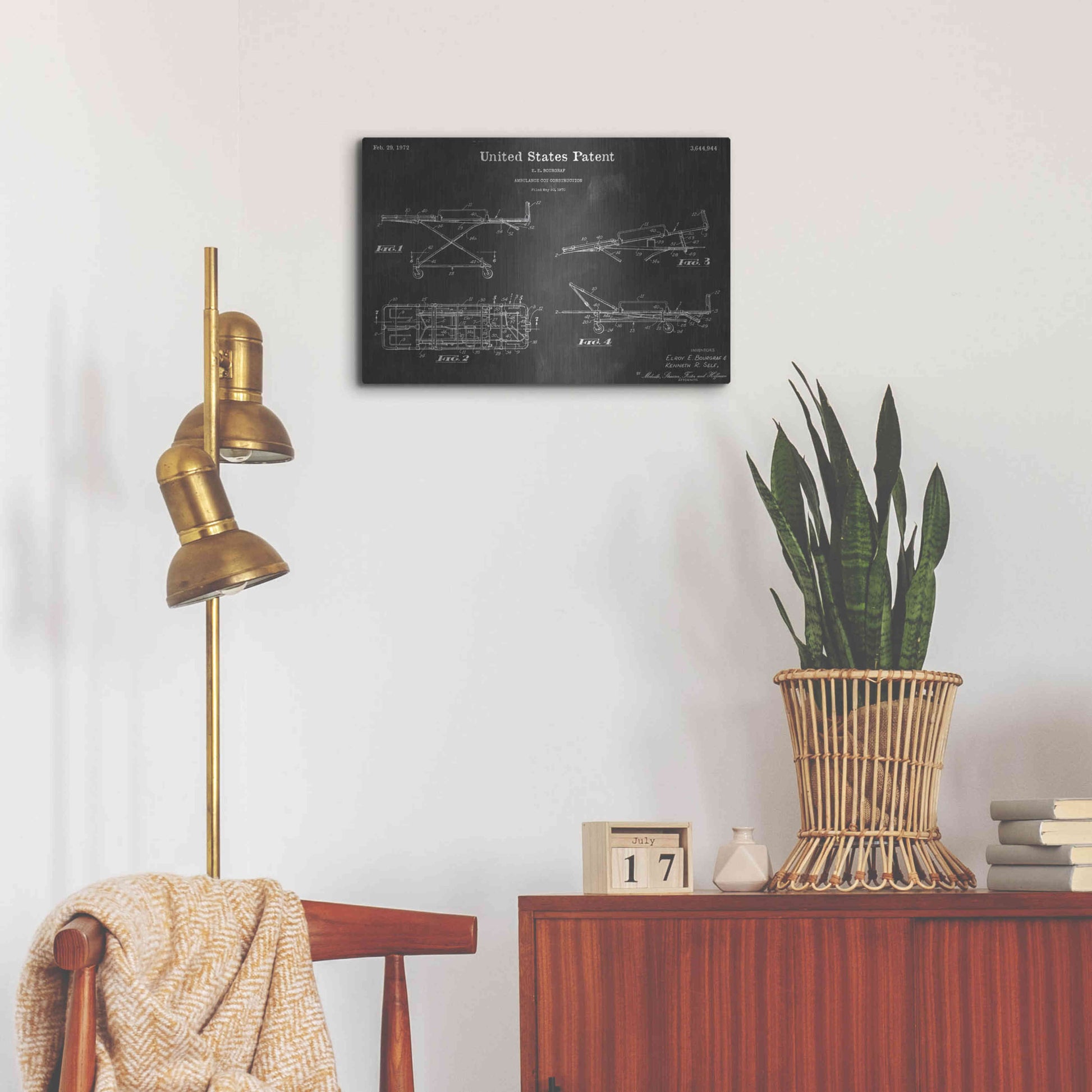 Luxe Metal Art 'Ambulance Cot Vintage Patent Blueprint' by Epic Portfolio, Metal Wall Art,24x16