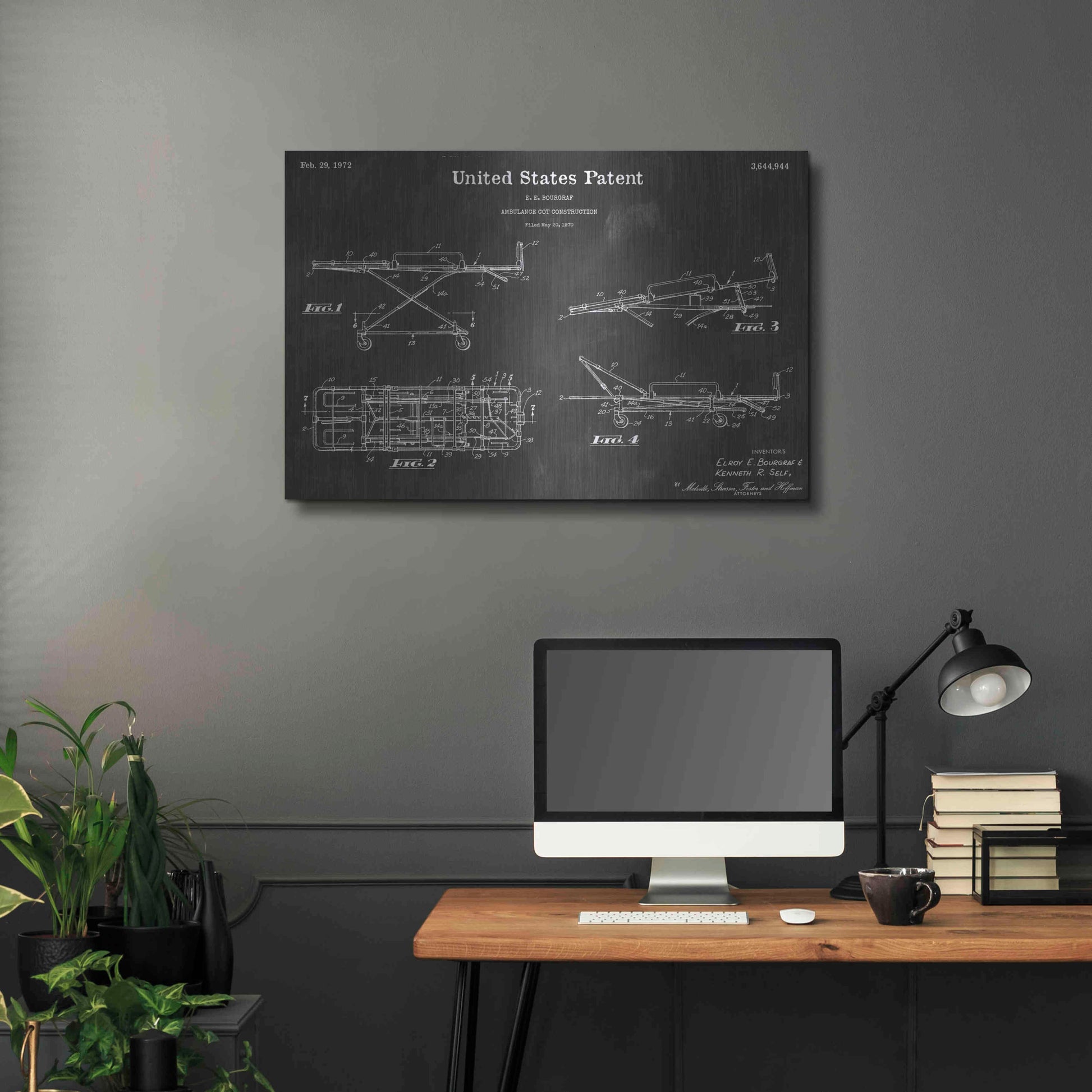 Luxe Metal Art 'Ambulance Cot Vintage Patent Blueprint' by Epic Portfolio, Metal Wall Art,36x24