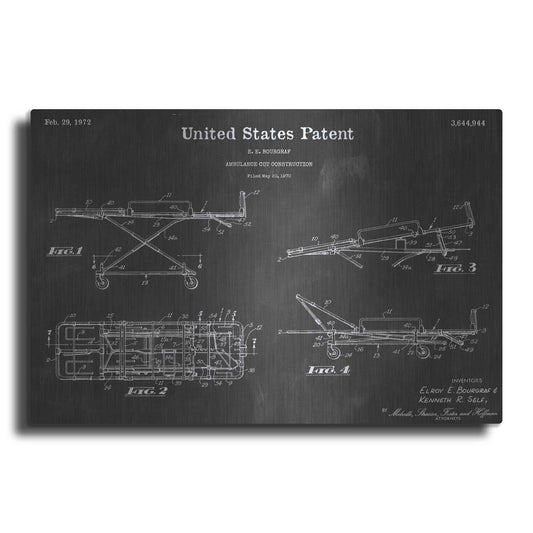 Luxe Metal Art 'Ambulance Cot Vintage Patent Blueprint' by Epic Portfolio, Metal Wall Art