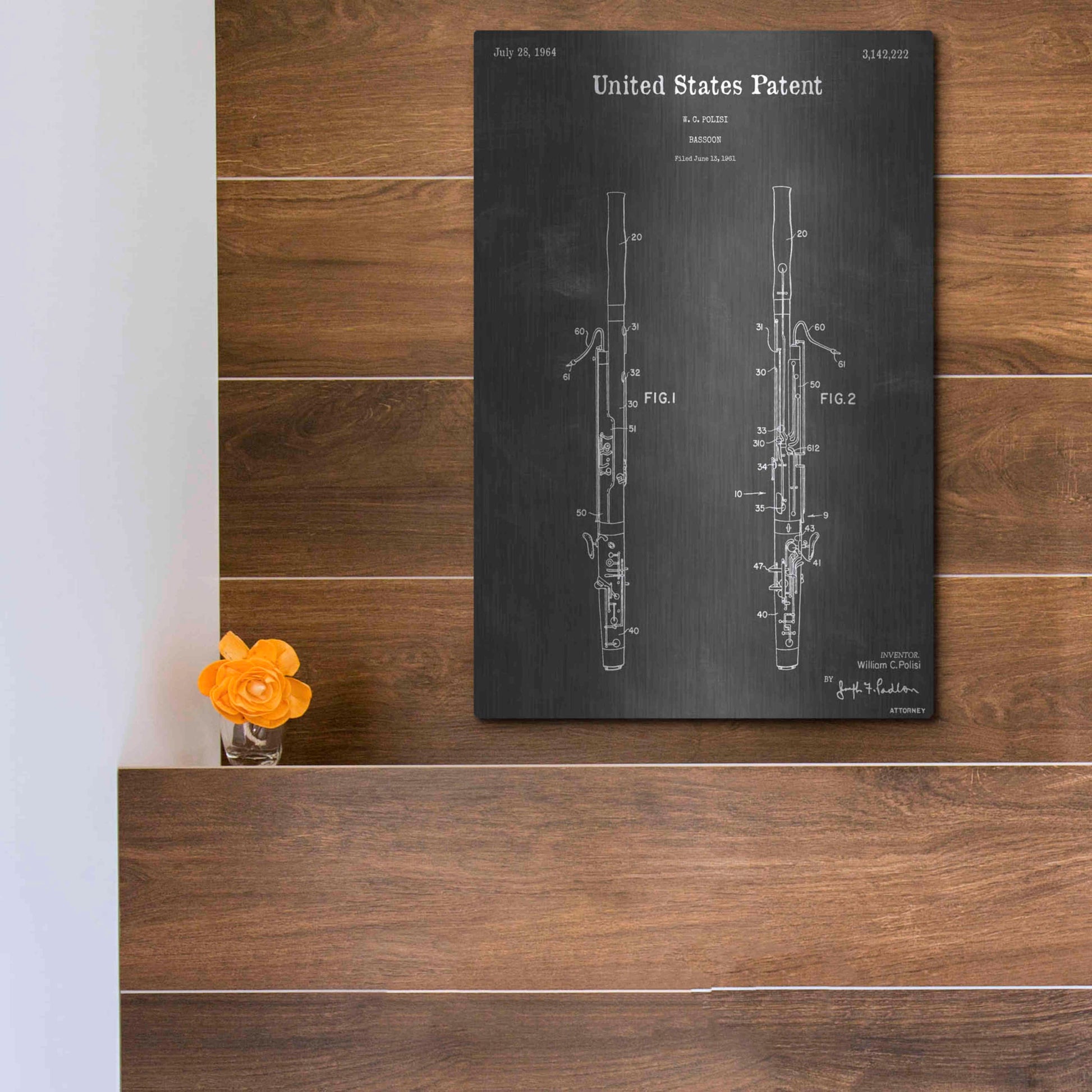 Luxe Metal Art 'Bassoon Vintage Patent Blueprint' by Epic Portfolio, Metal Wall Art,12x16