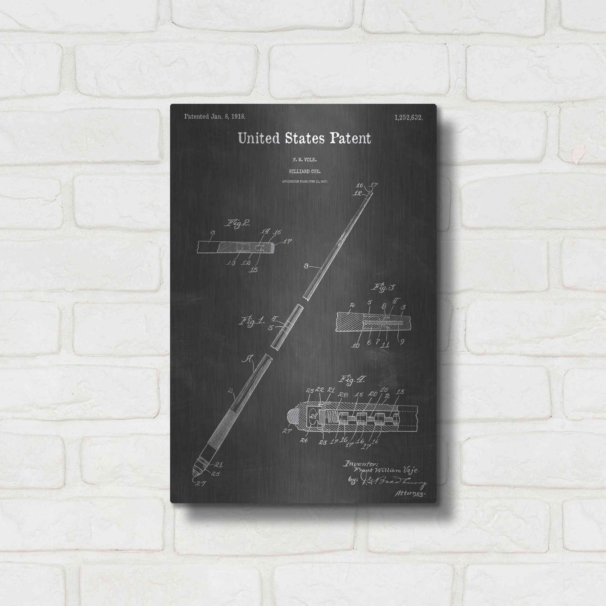 Luxe Metal Art 'Billiard Vintage Patent Blueprint' by Epic Portfolio, Metal Wall Art,12x16