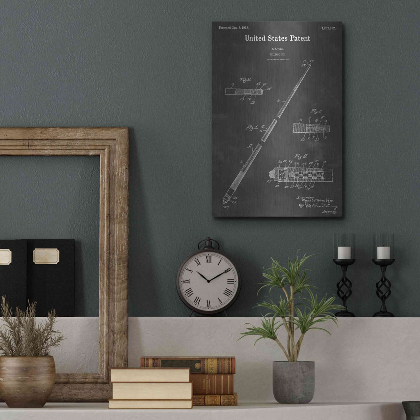 Luxe Metal Art 'Billiard Vintage Patent Blueprint' by Epic Portfolio, Metal Wall Art,12x16