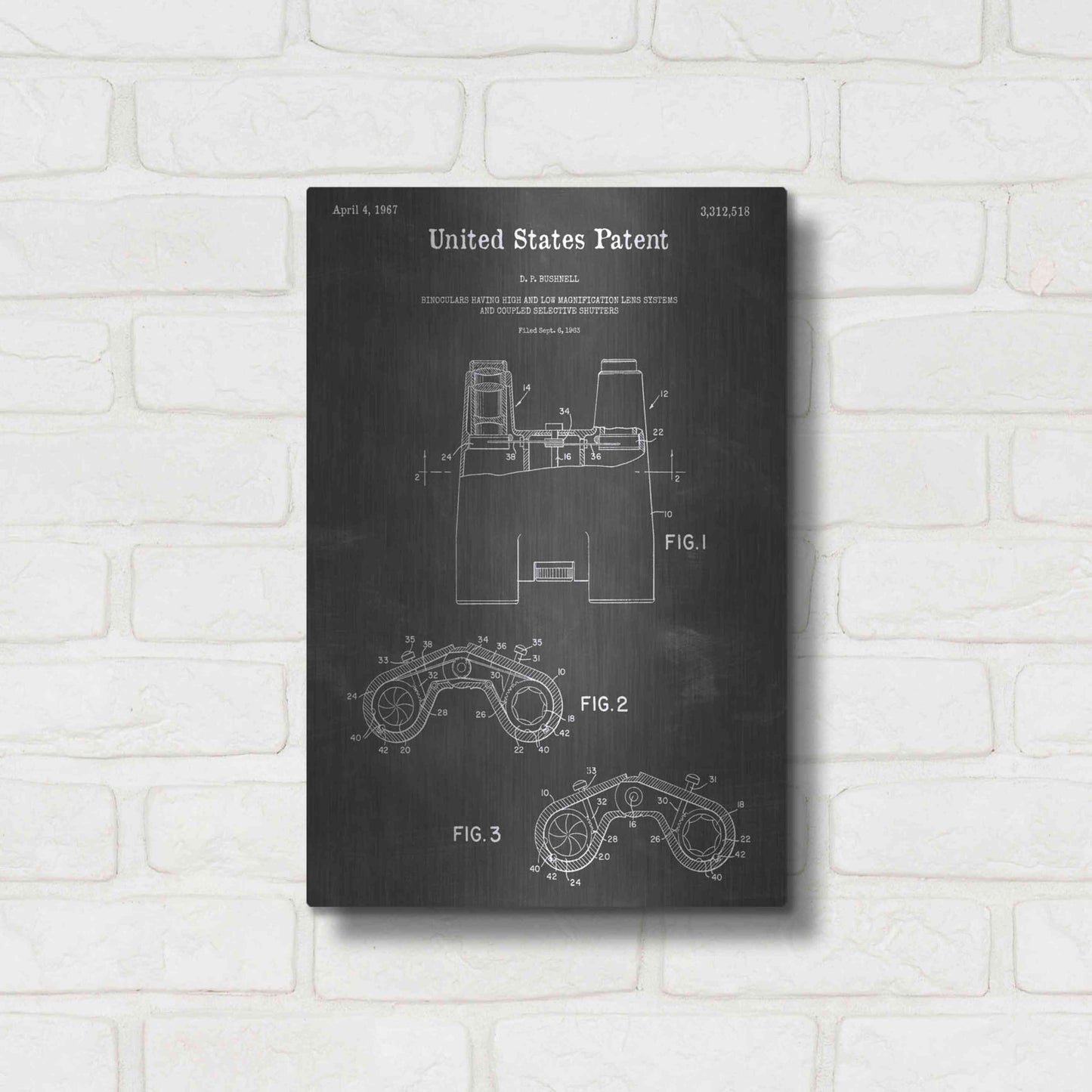 Luxe Metal Art 'Binocular Vintage Patent Blueprint' by Epic Portfolio, Metal Wall Art,12x16