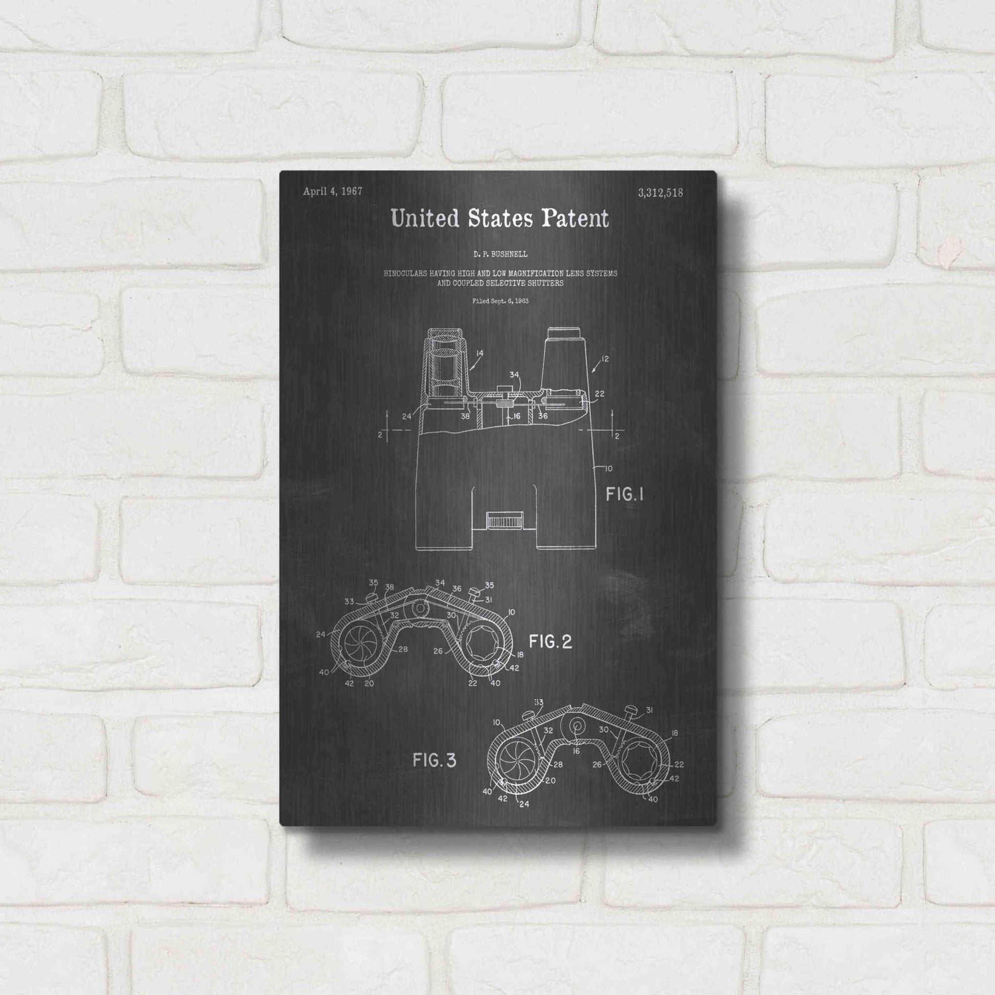 Luxe Metal Art 'Binocular Vintage Patent Blueprint' by Epic Portfolio, Metal Wall Art,12x16