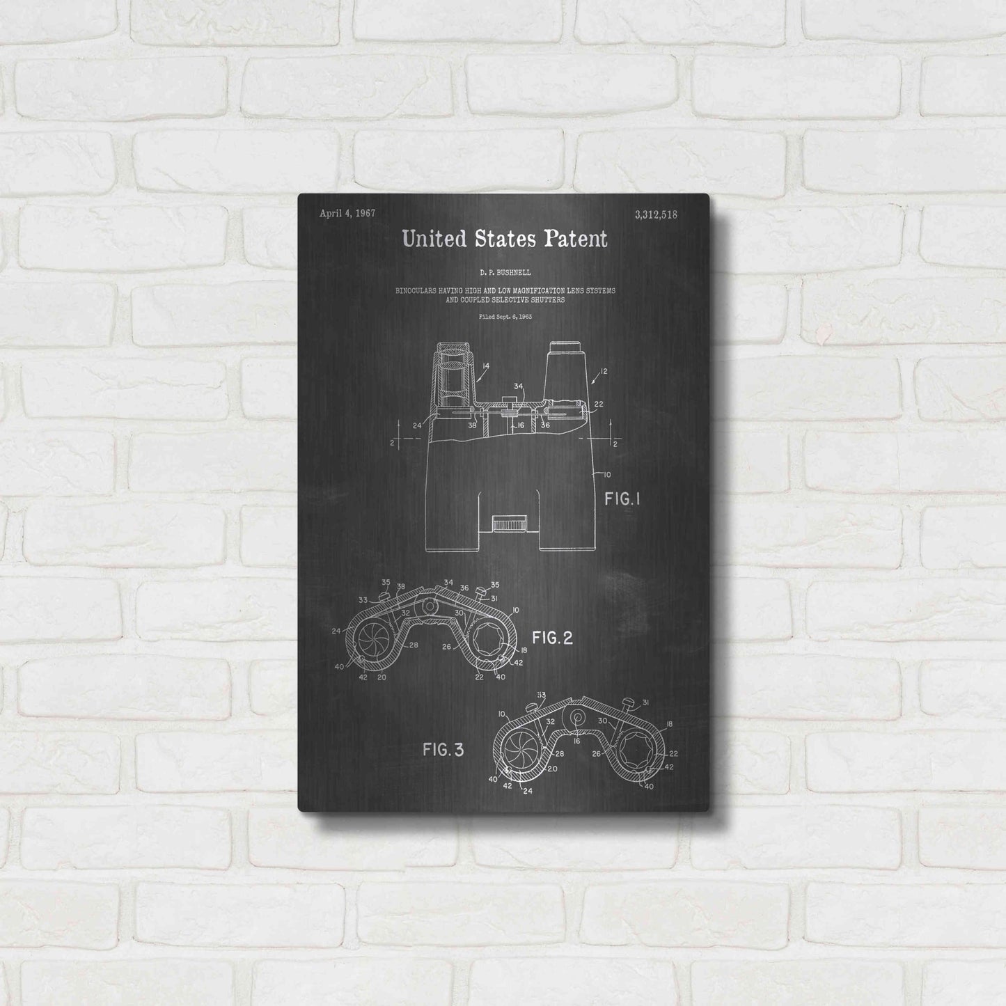 Luxe Metal Art 'Binocular Vintage Patent Blueprint' by Epic Portfolio, Metal Wall Art,16x24