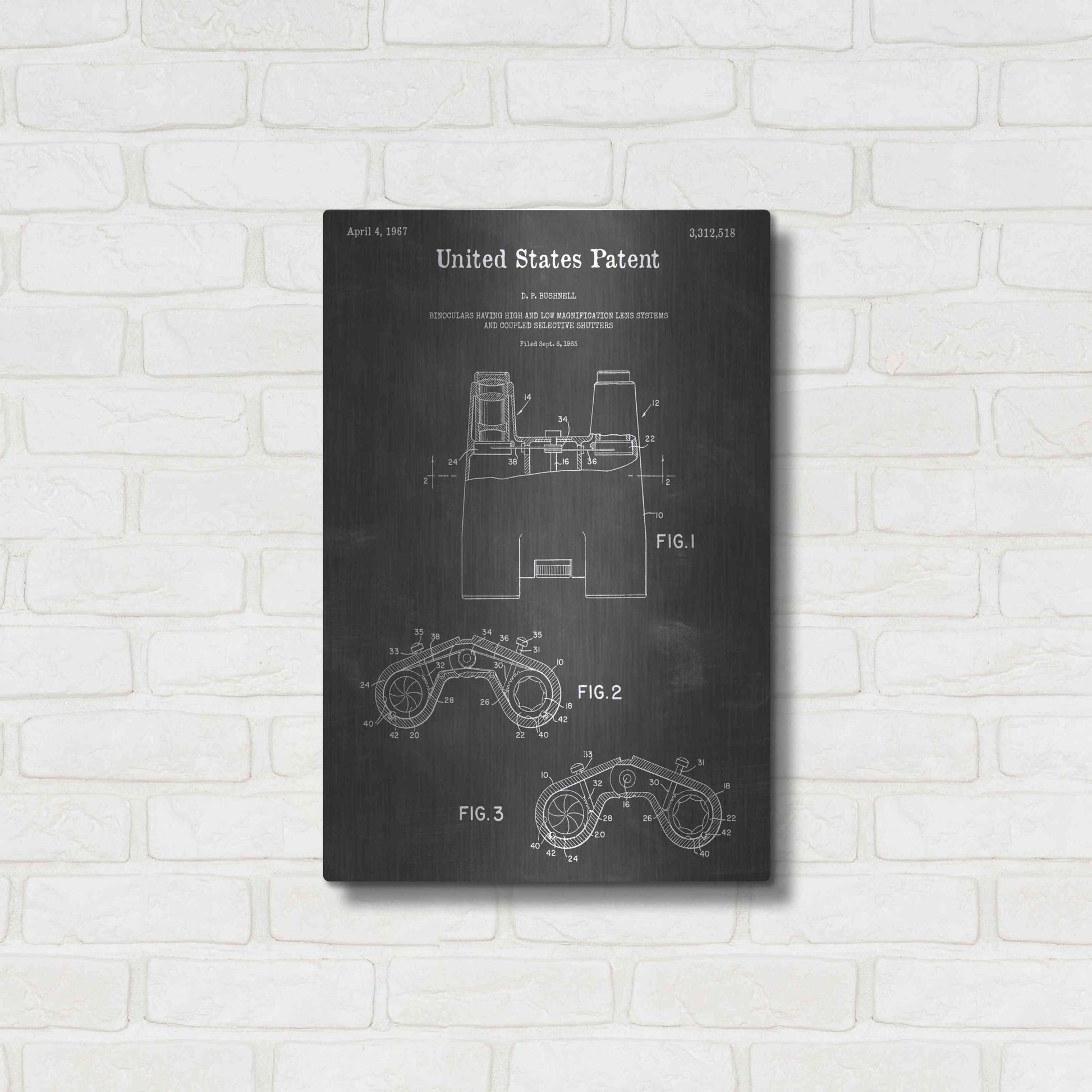 Luxe Metal Art 'Binocular Vintage Patent Blueprint' by Epic Portfolio, Metal Wall Art,16x24