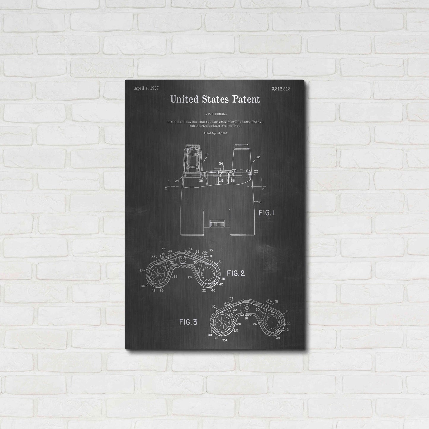 Luxe Metal Art 'Binocular Vintage Patent Blueprint' by Epic Portfolio, Metal Wall Art,24x36