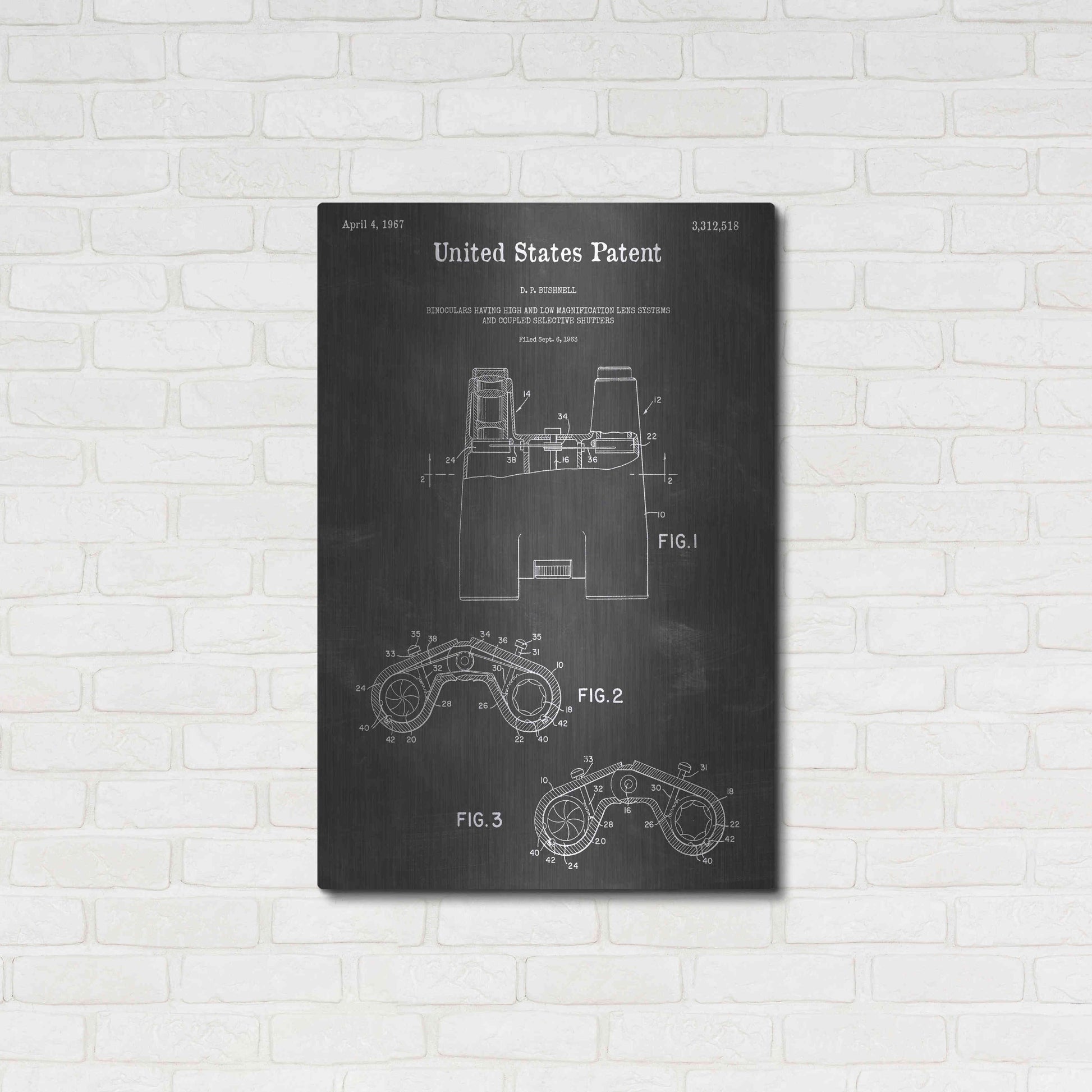 Luxe Metal Art 'Binocular Vintage Patent Blueprint' by Epic Portfolio, Metal Wall Art,24x36