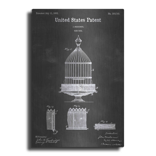 Luxe Metal Art 'Bird Cage Vintage Patent Blueprint' by Epic Portfolio, Metal Wall Art