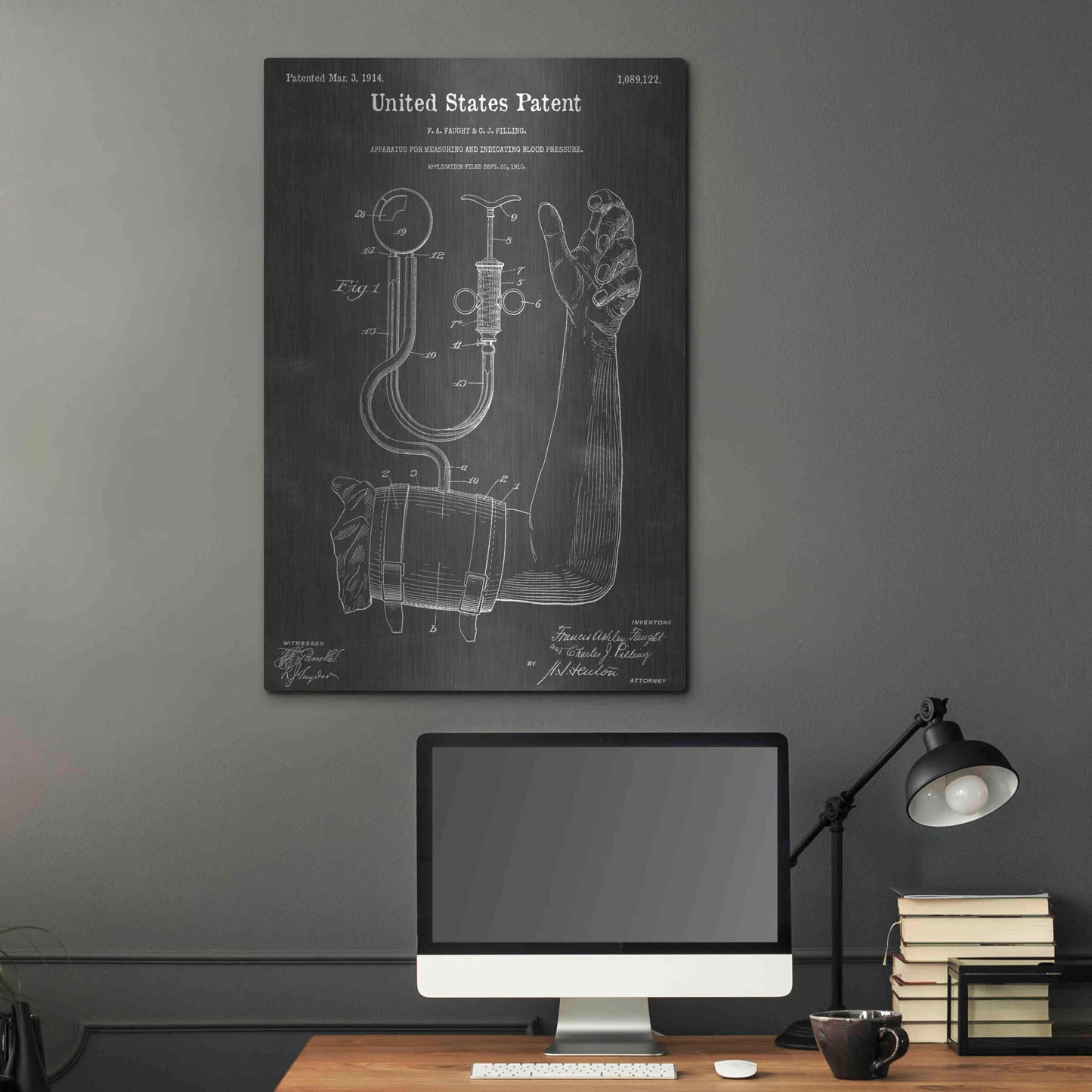 Luxe Metal Art 'Blood Pressure Vintage Patent Blueprint' by Epic Portfolio, Metal Wall Art,24x36