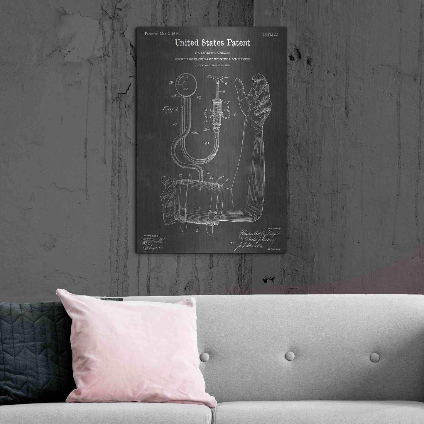 Luxe Metal Art 'Blood Pressure Vintage Patent Blueprint' by Epic Portfolio, Metal Wall Art,24x36