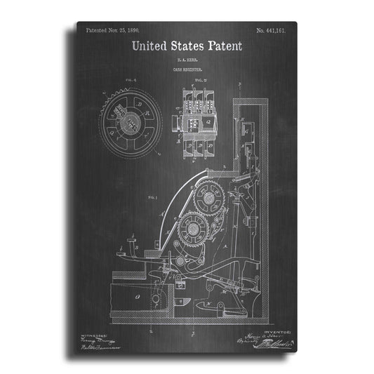 Luxe Metal Art 'Cash Register Vintage Patent Blueprint' by Epic Portfolio, Metal Wall Art