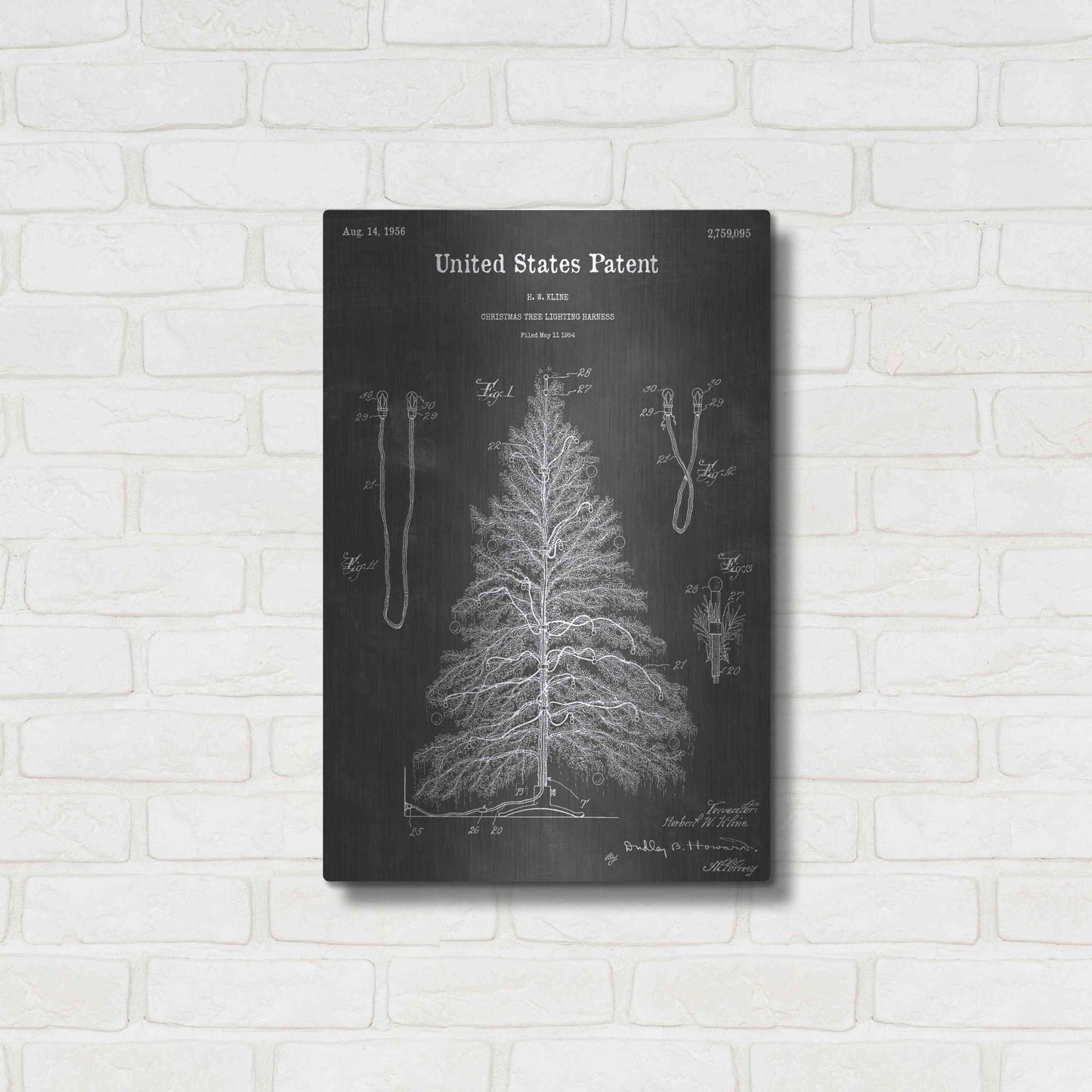 Luxe Metal Art 'Christmas Tree Vintage Patent Blueprint' by Epic Portfolio, Metal Wall Art,16x24