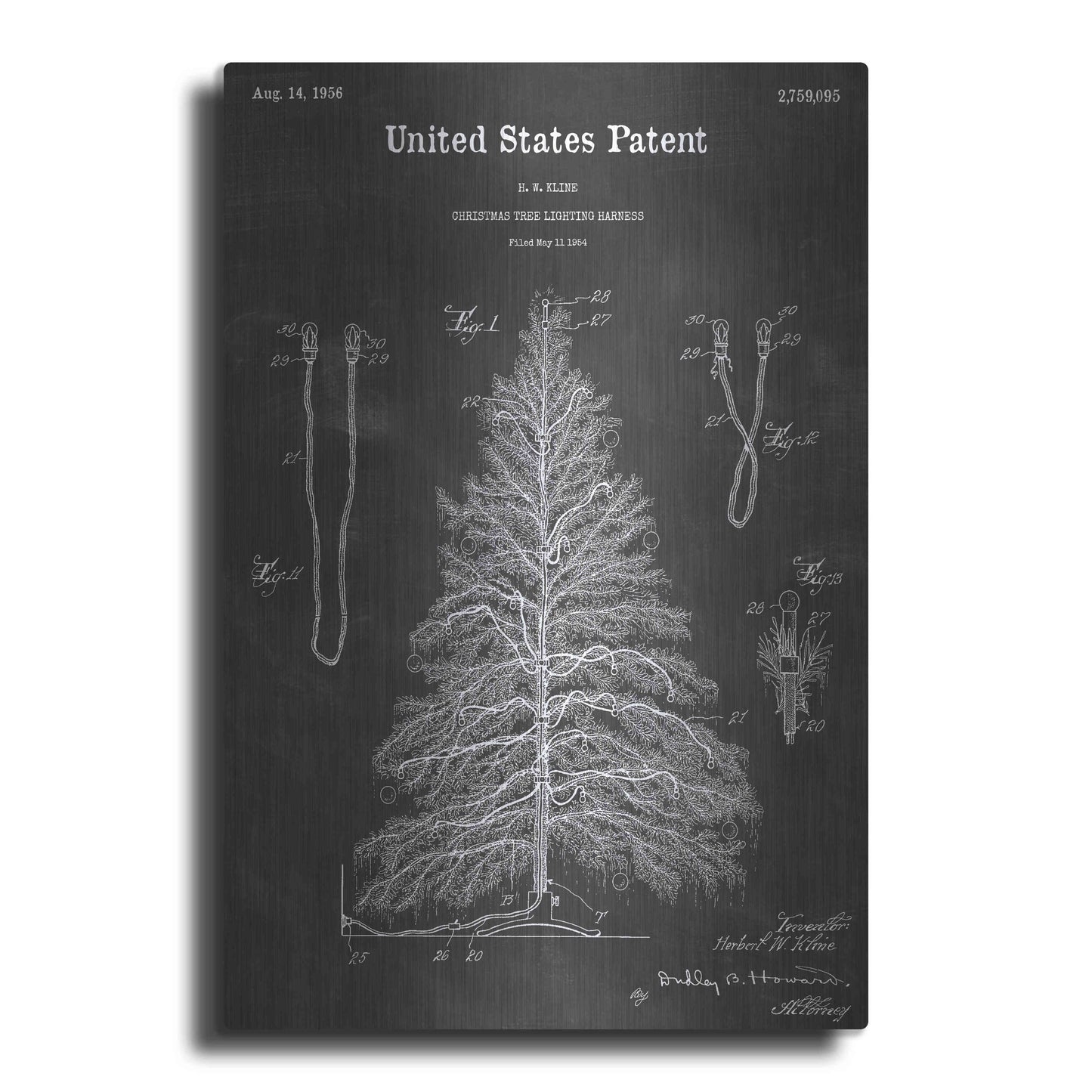 Luxe Metal Art 'Christmas Tree Vintage Patent Blueprint' by Epic Portfolio, Metal Wall Art