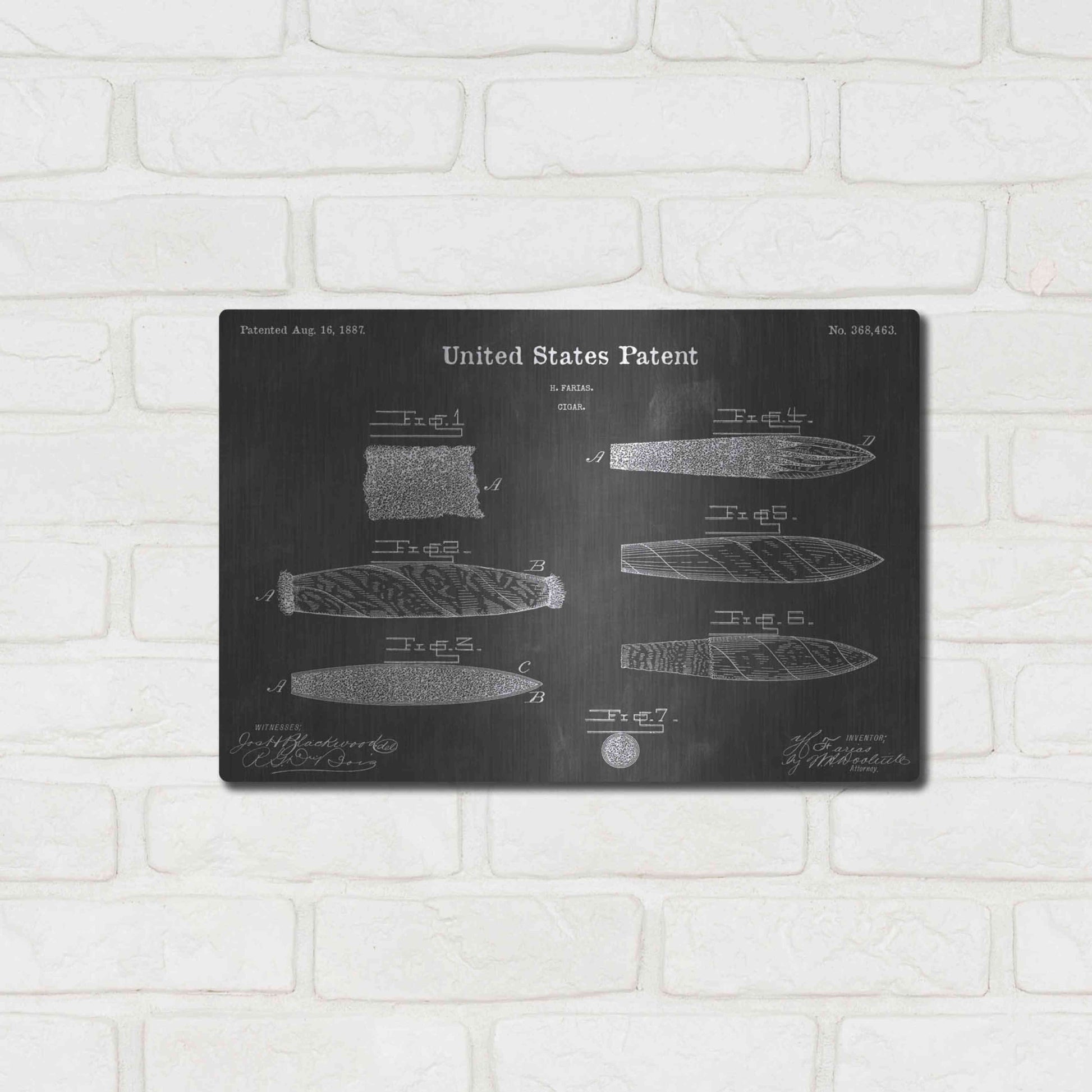 Luxe Metal Art 'Cigar Vintage Patent Blueprint' by Epic Portfolio, Metal Wall Art,16x12