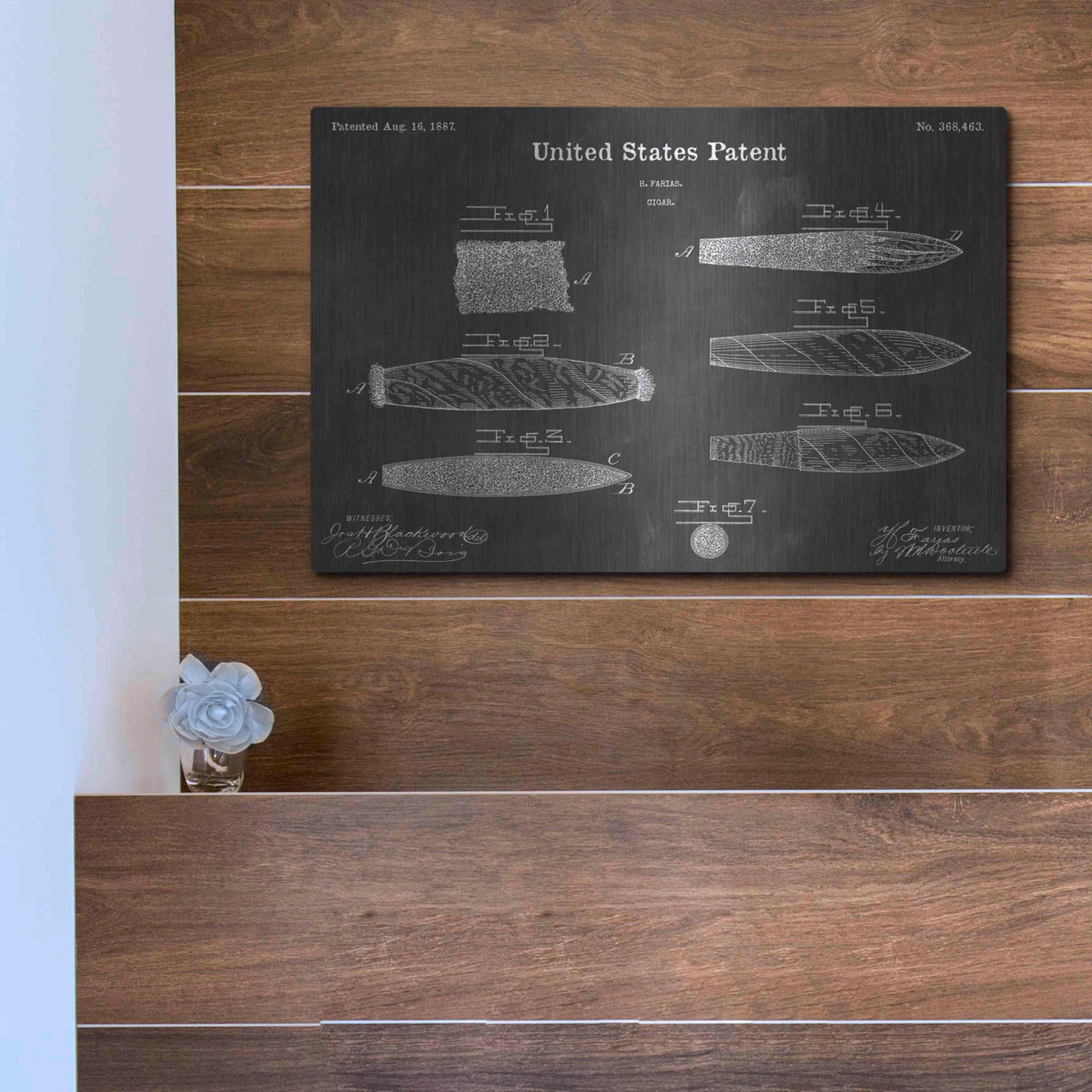 Luxe Metal Art 'Cigar Vintage Patent Blueprint' by Epic Portfolio, Metal Wall Art,16x12