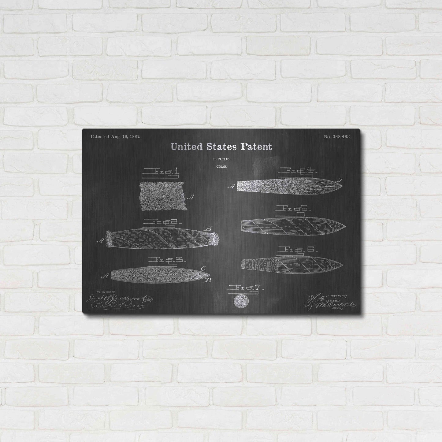 Luxe Metal Art 'Cigar Vintage Patent Blueprint' by Epic Portfolio, Metal Wall Art,36x24