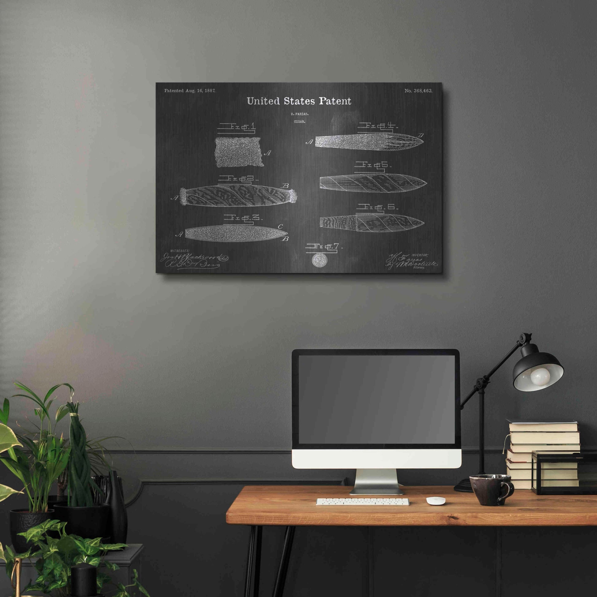 Luxe Metal Art 'Cigar Vintage Patent Blueprint' by Epic Portfolio, Metal Wall Art,36x24