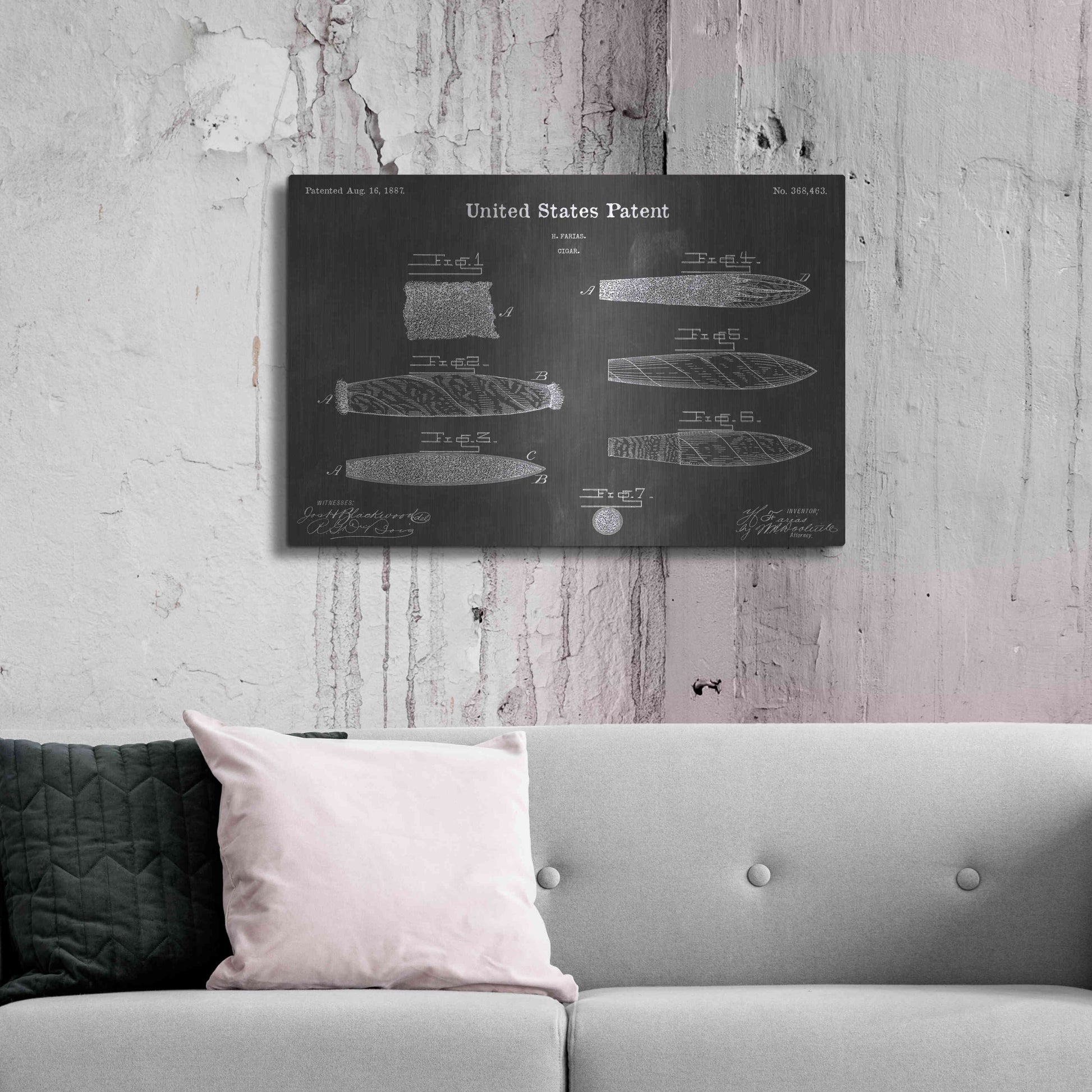 Luxe Metal Art 'Cigar Vintage Patent Blueprint' by Epic Portfolio, Metal Wall Art,36x24