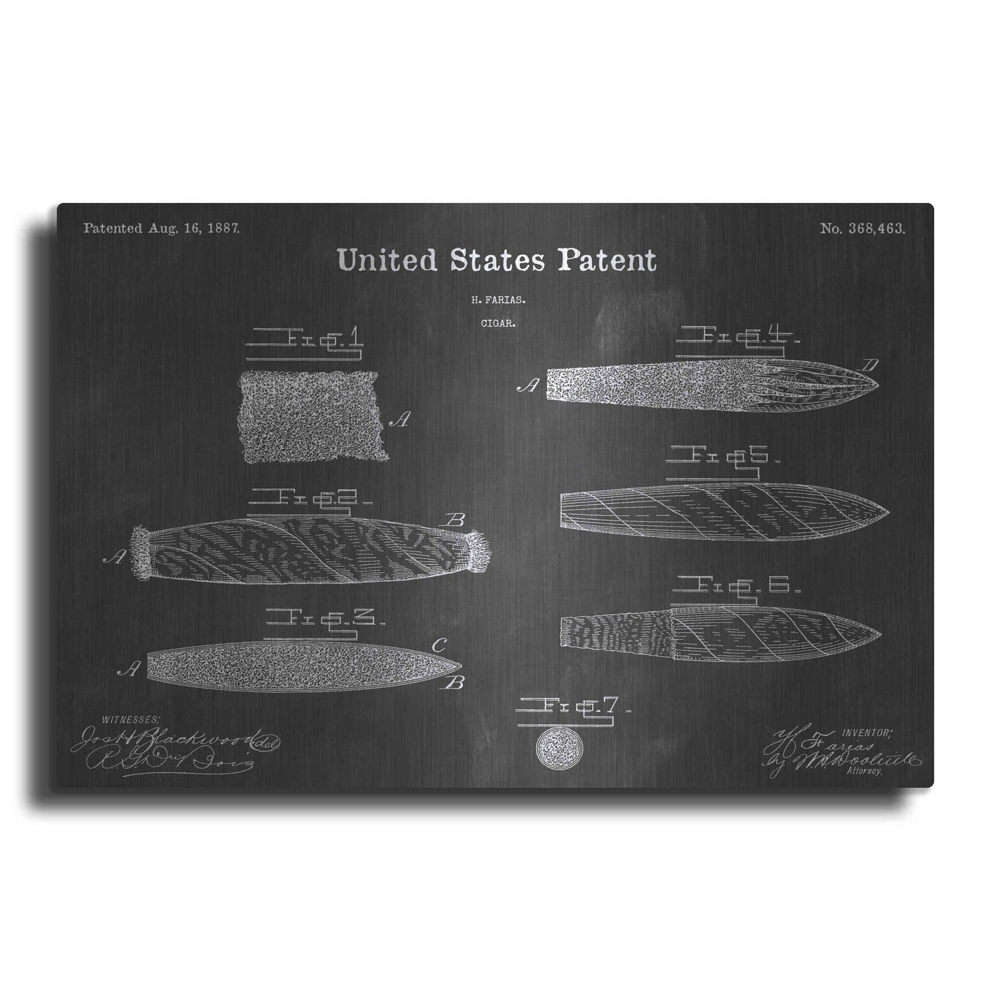Luxe Metal Art 'Cigar Vintage Patent Blueprint' by Epic Portfolio, Metal Wall Art
