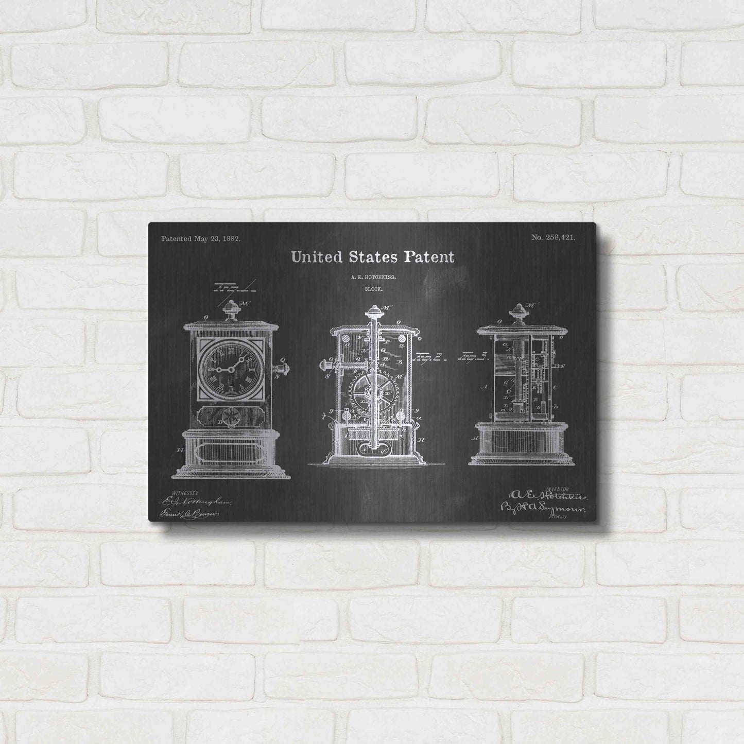 Luxe Metal Art 'Clock Vintage Patent Blueprint' by Epic Portfolio, Metal Wall Art,24x16