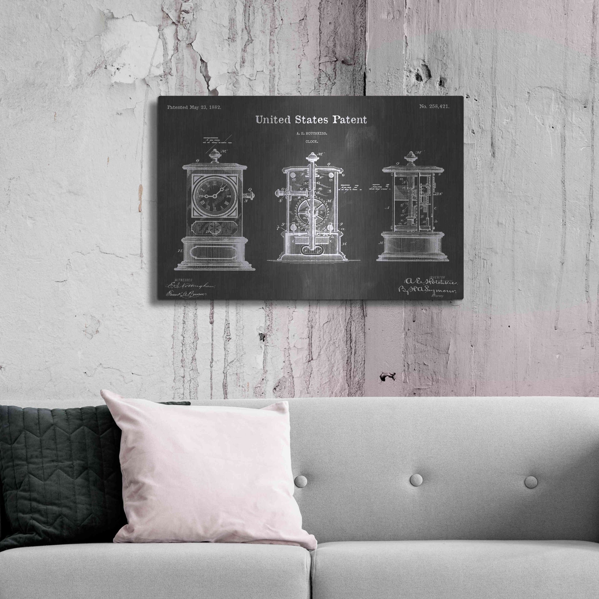 Luxe Metal Art 'Clock Vintage Patent Blueprint' by Epic Portfolio, Metal Wall Art,36x24