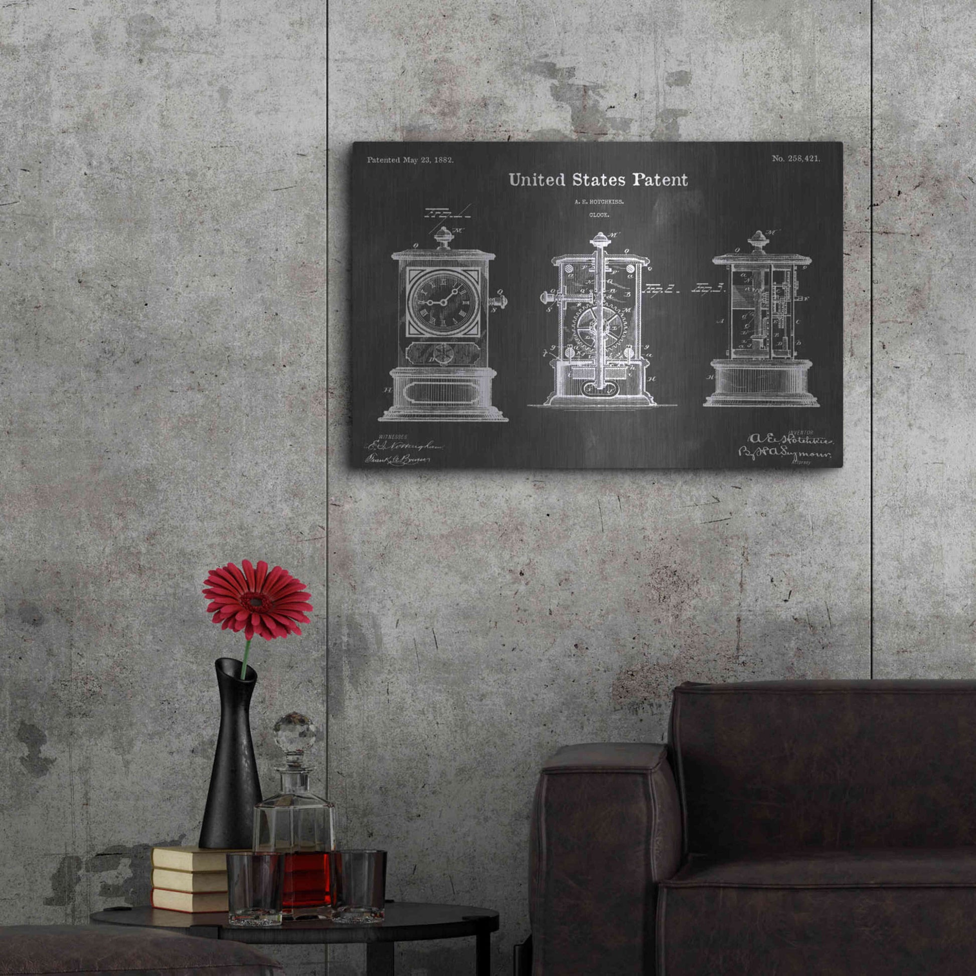 Luxe Metal Art 'Clock Vintage Patent Blueprint' by Epic Portfolio, Metal Wall Art,36x24