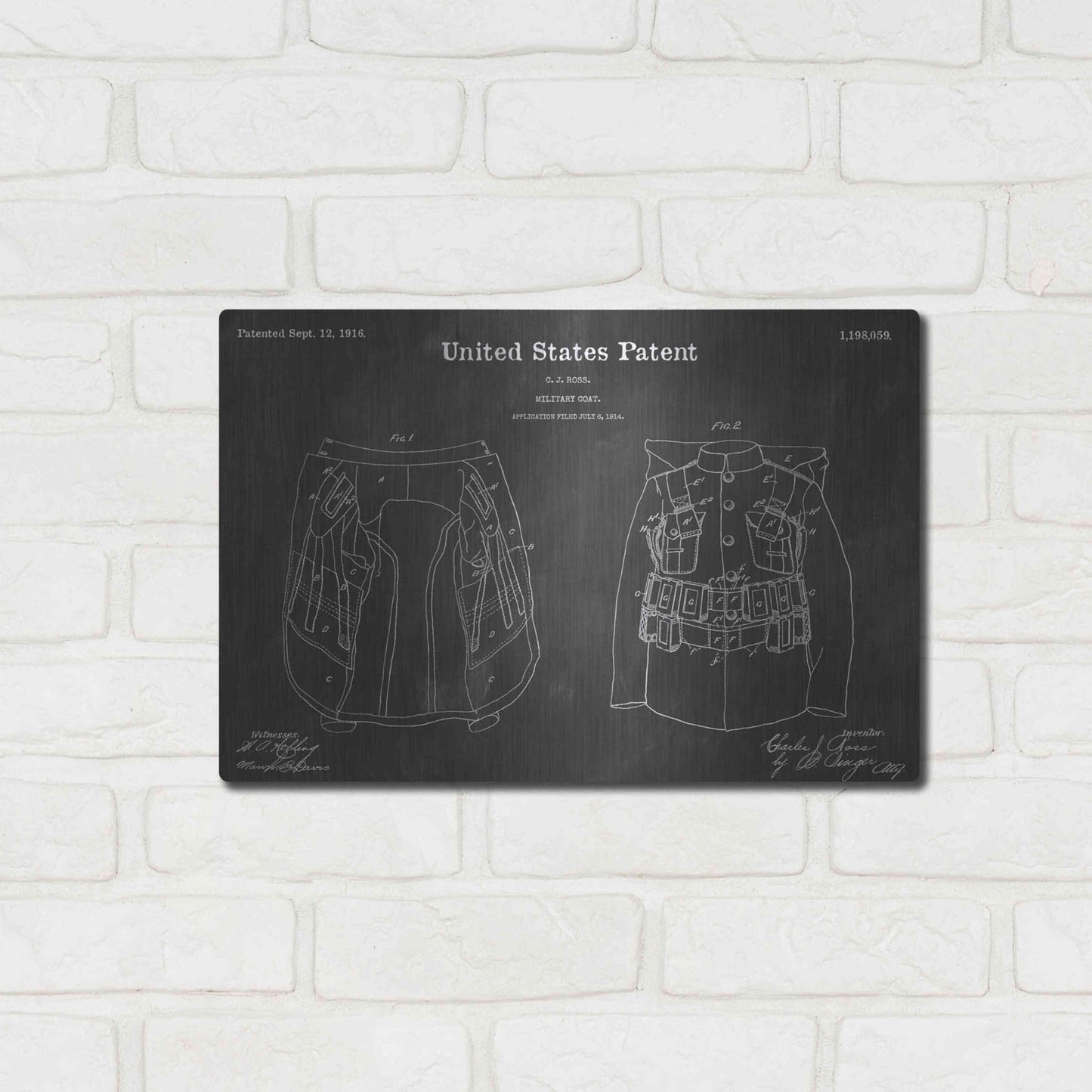 Luxe Metal Art 'Coat Vintage Patent Blueprint' by Epic Portfolio, Metal Wall Art,16x12