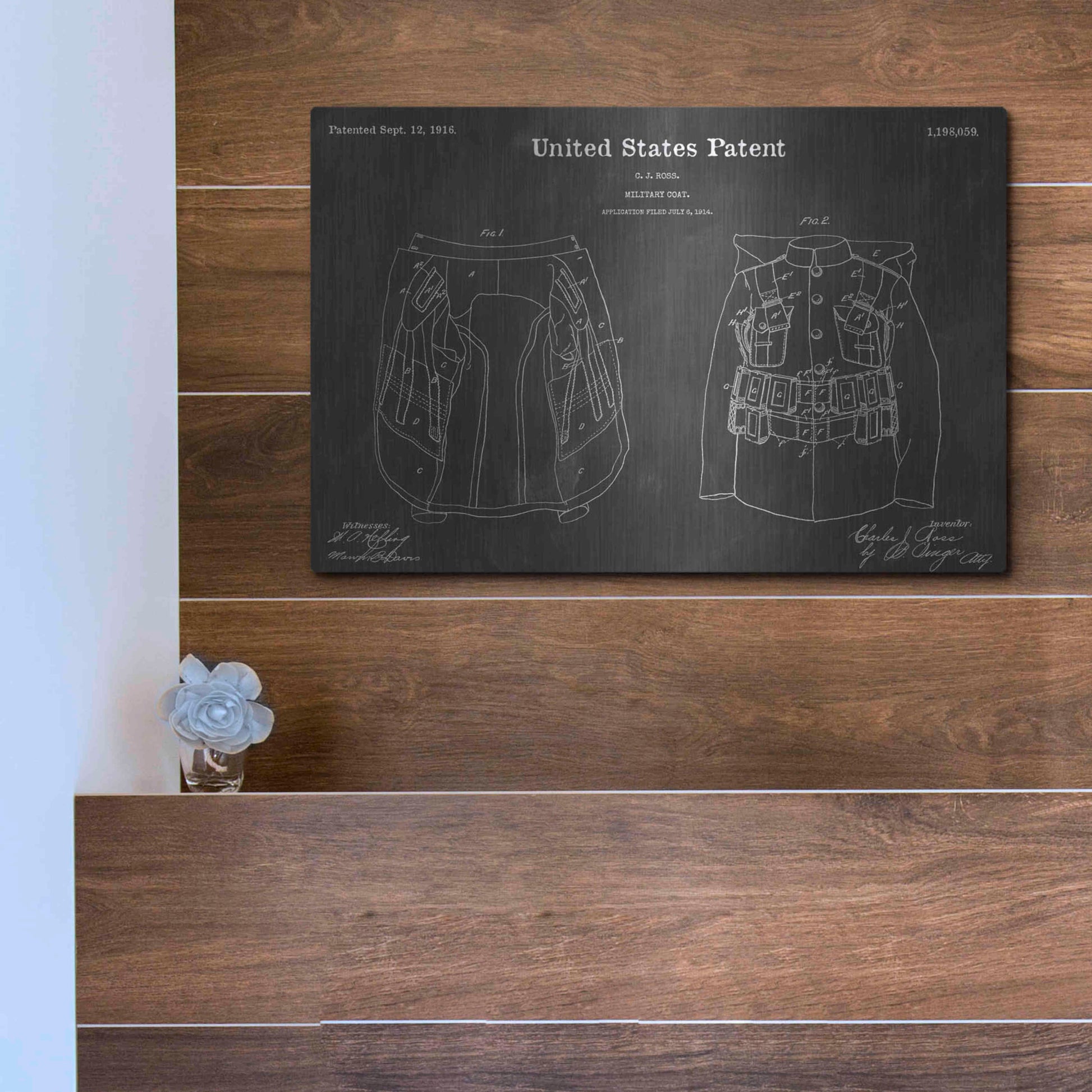 Luxe Metal Art 'Coat Vintage Patent Blueprint' by Epic Portfolio, Metal Wall Art,16x12