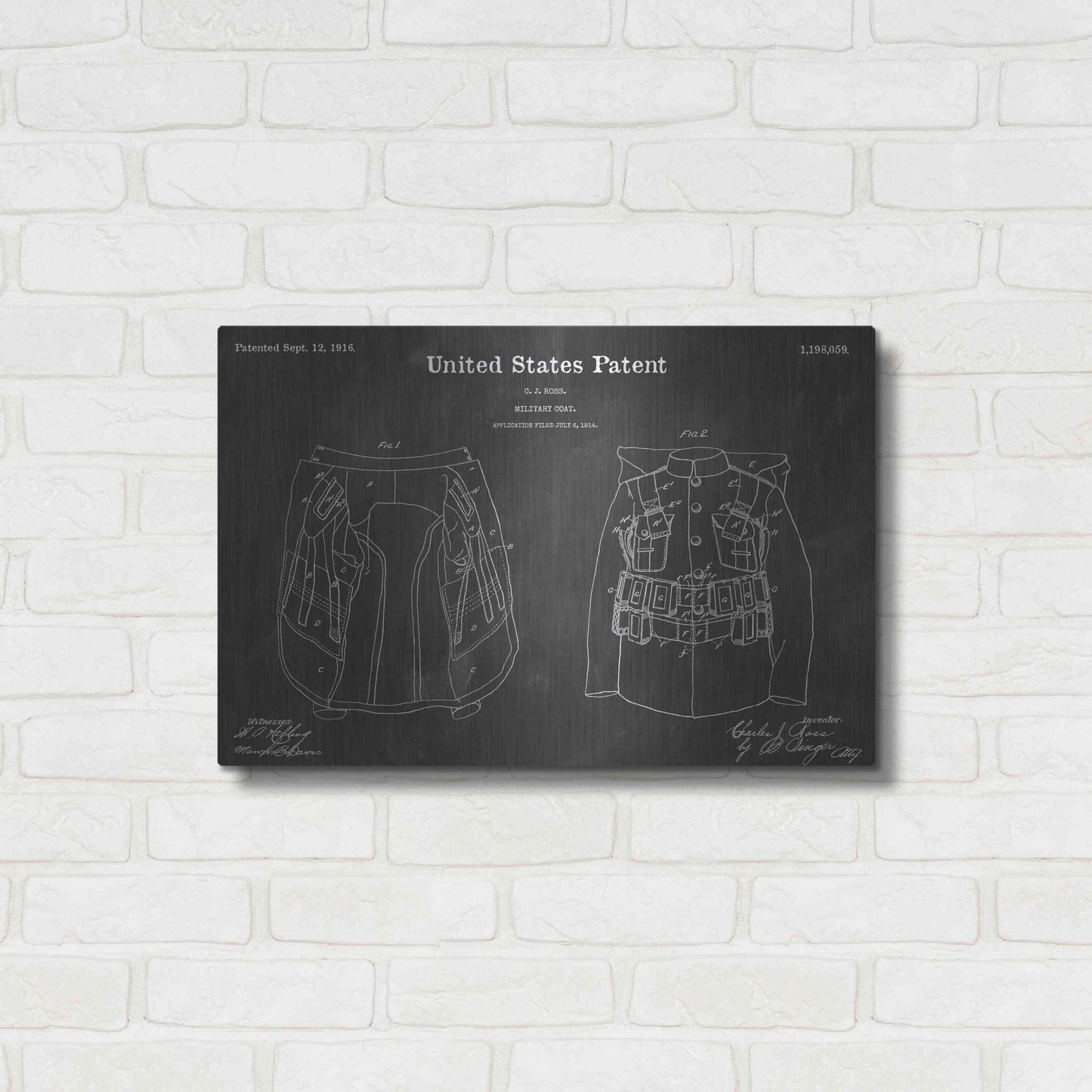 Luxe Metal Art 'Coat Vintage Patent Blueprint' by Epic Portfolio, Metal Wall Art,24x16