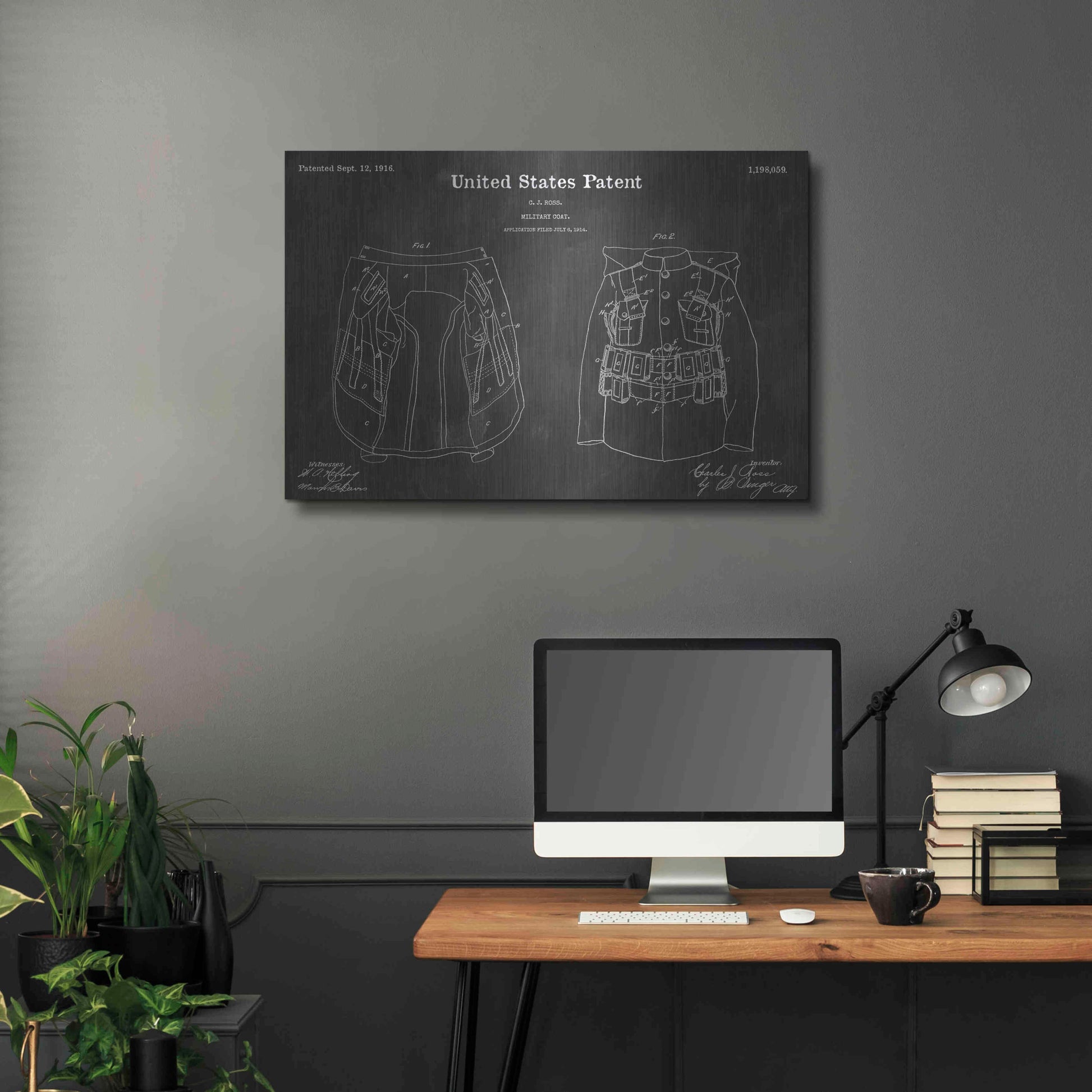 Luxe Metal Art 'Coat Vintage Patent Blueprint' by Epic Portfolio, Metal Wall Art,36x24