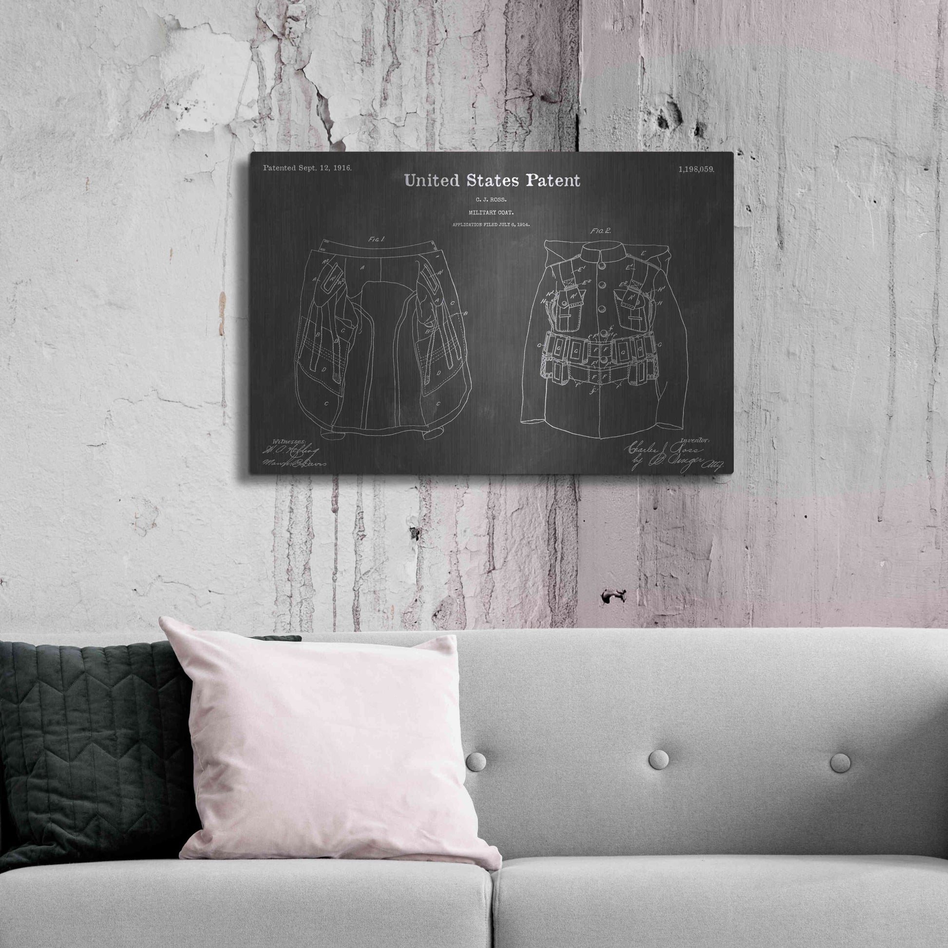 Luxe Metal Art 'Coat Vintage Patent Blueprint' by Epic Portfolio, Metal Wall Art,36x24