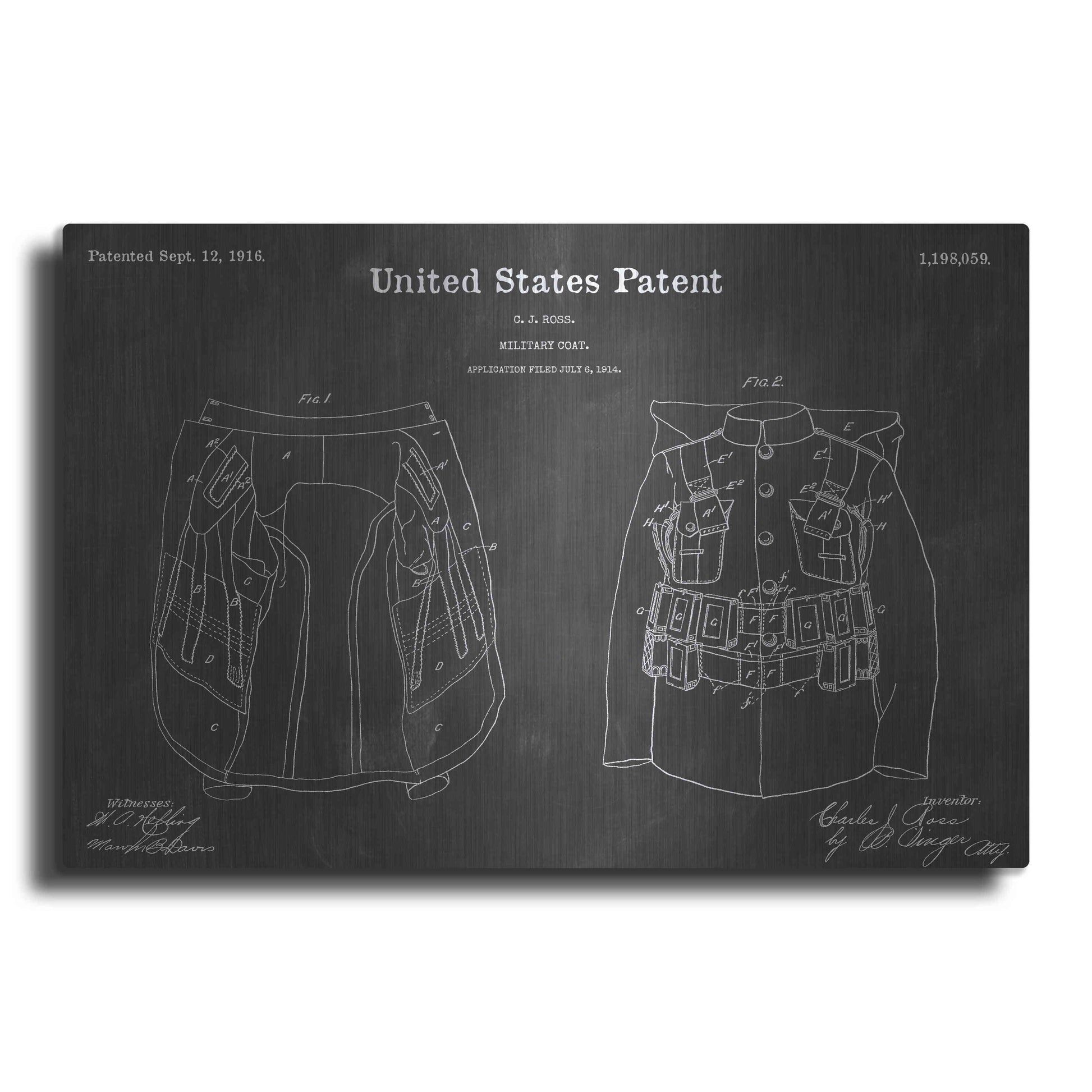 Luxe Metal Art 'Coat Vintage Patent Blueprint' by Epic Portfolio, Metal Wall Art