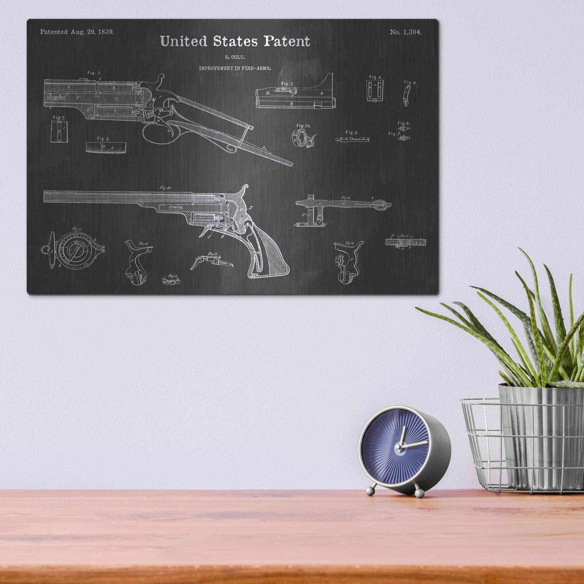 Luxe Metal Art 'Colt Vintage Patent Blueprint' by Epic Portfolio, Metal Wall Art,16x12